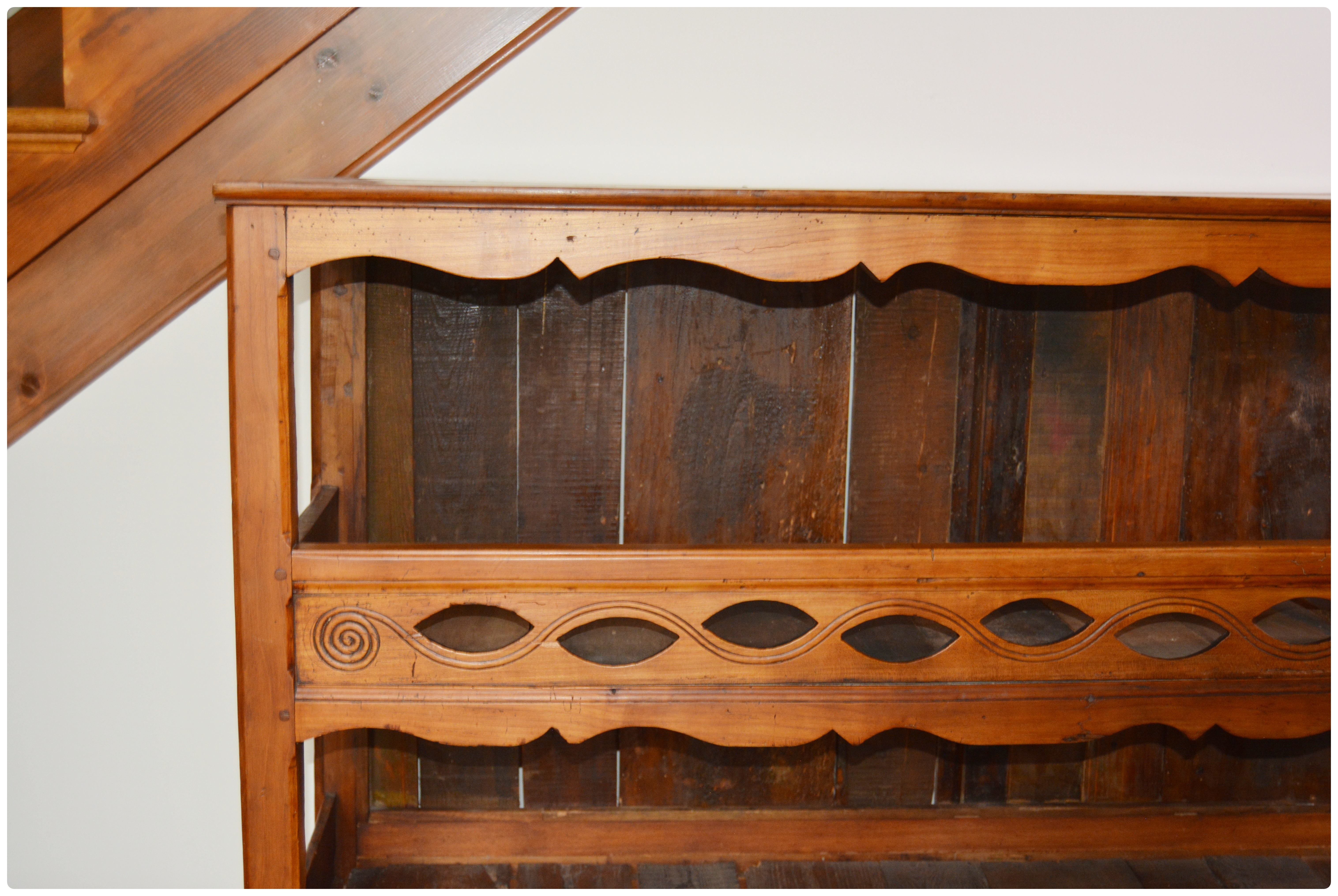 French Country Carved Fruitwood Open Storage Cabinet, Antique