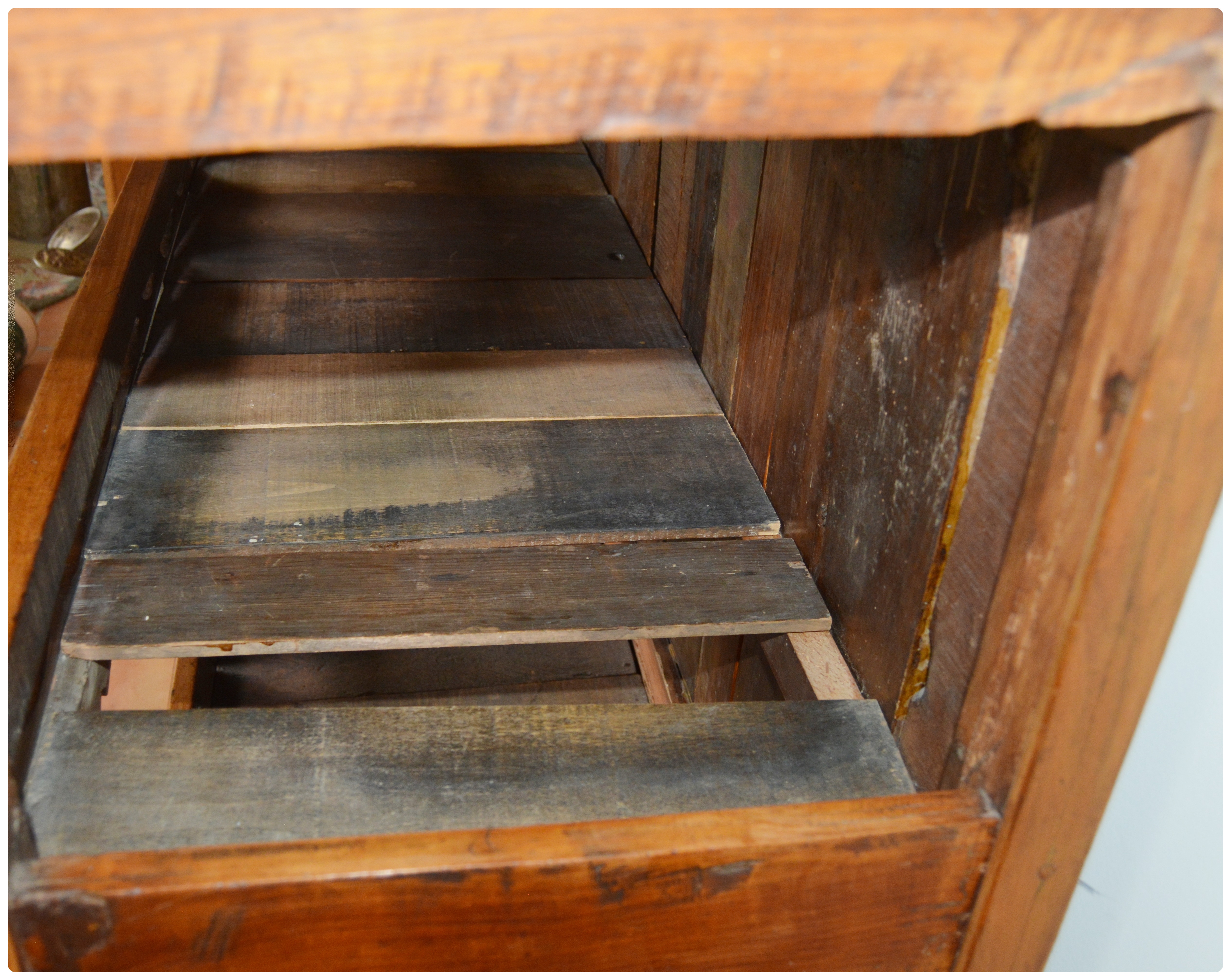 French Country Carved Fruitwood Open Storage Cabinet, Antique