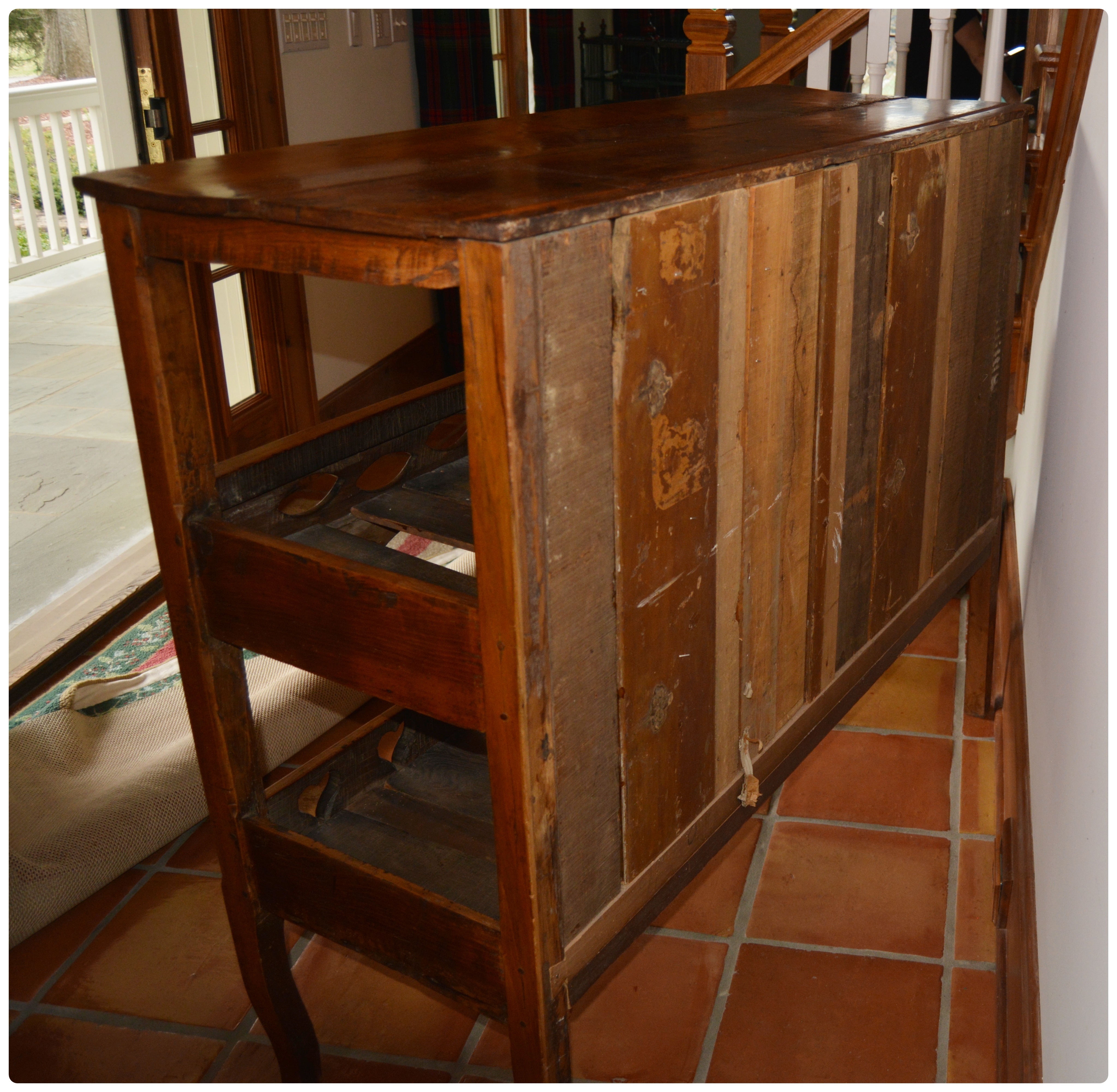 French Country Carved Fruitwood Open Storage Cabinet, Antique