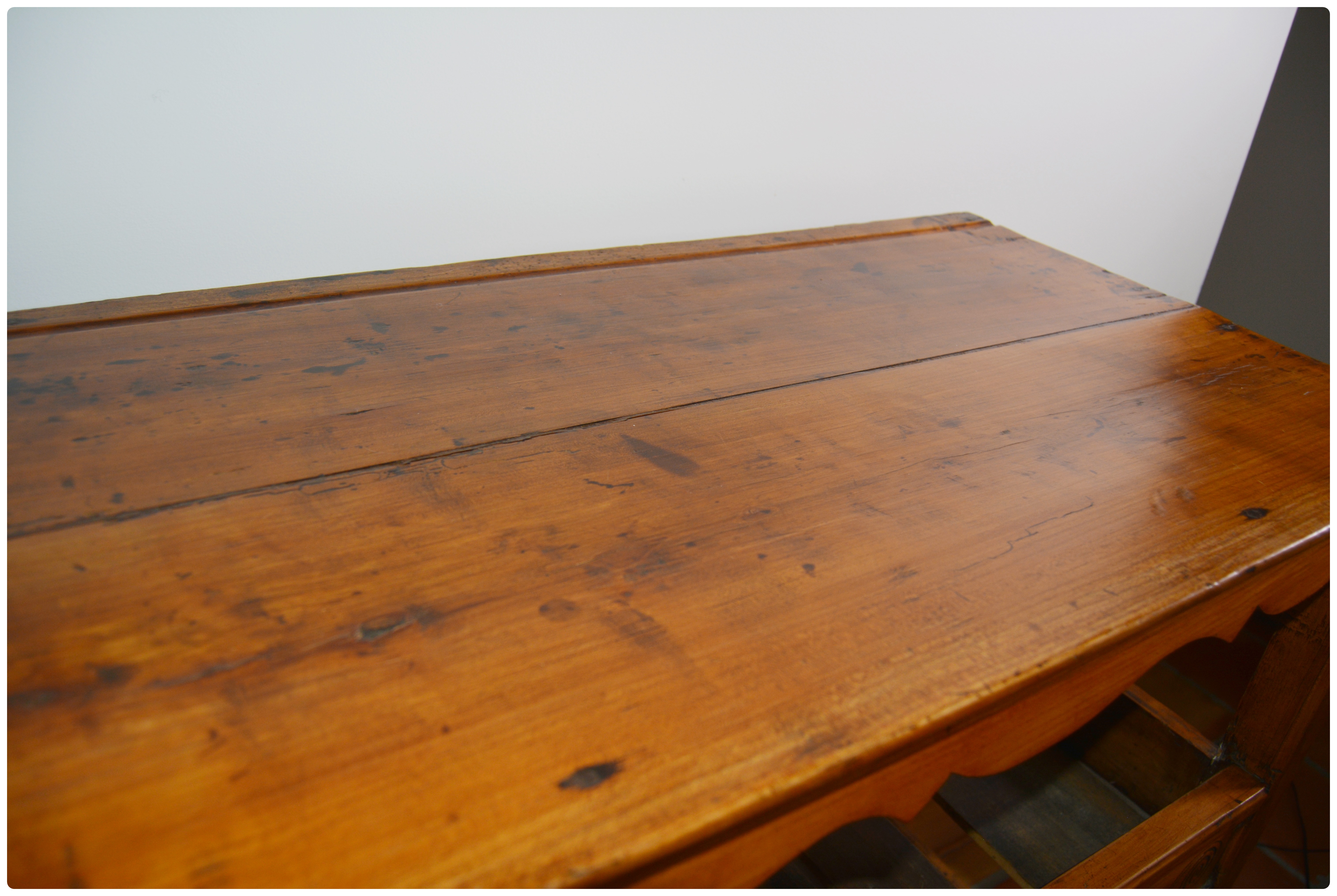 French Country Carved Fruitwood Open Storage Cabinet, Antique