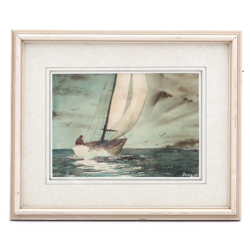 Nautical Watercolor Painting Attributed to Dorsett