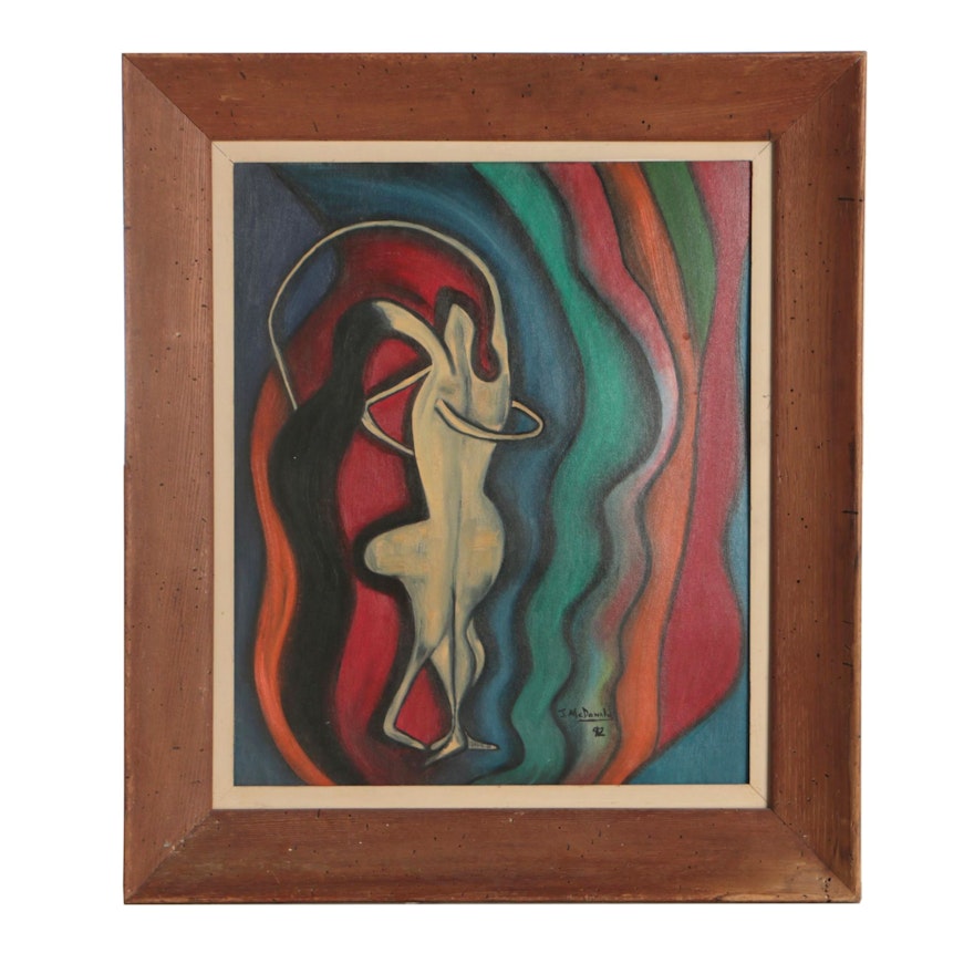 J. McDonald Abstract Figural Oil Painting, 1992