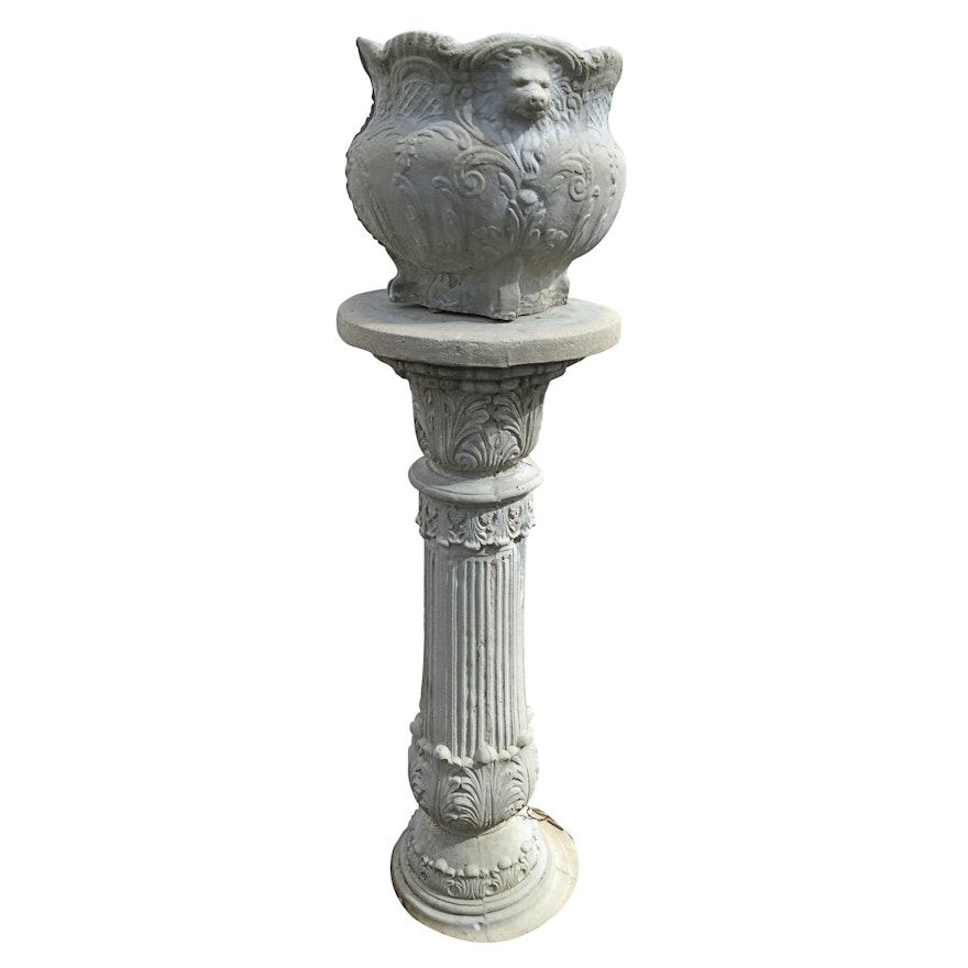 Concrete Garden Pedestal with Concrete Planter Urn