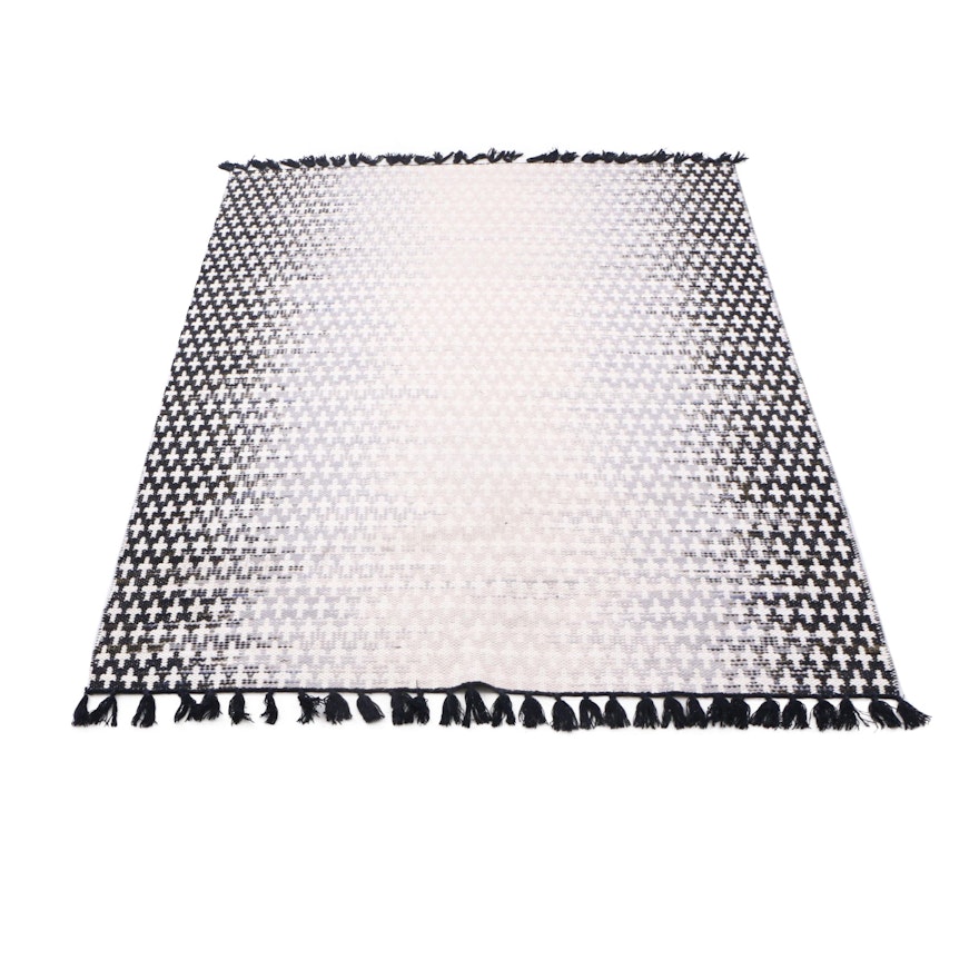 Power Loomed Black and White Distressed Wool Rug