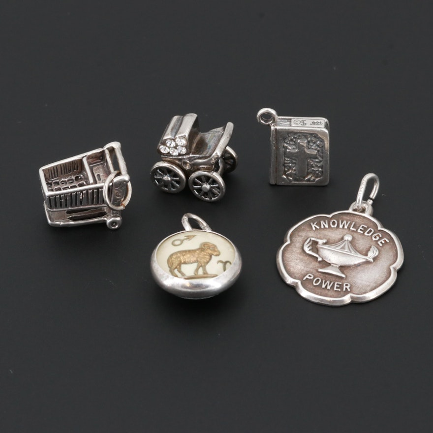 Sterling Silver Glass and Resin Charms Including Beau Sterling