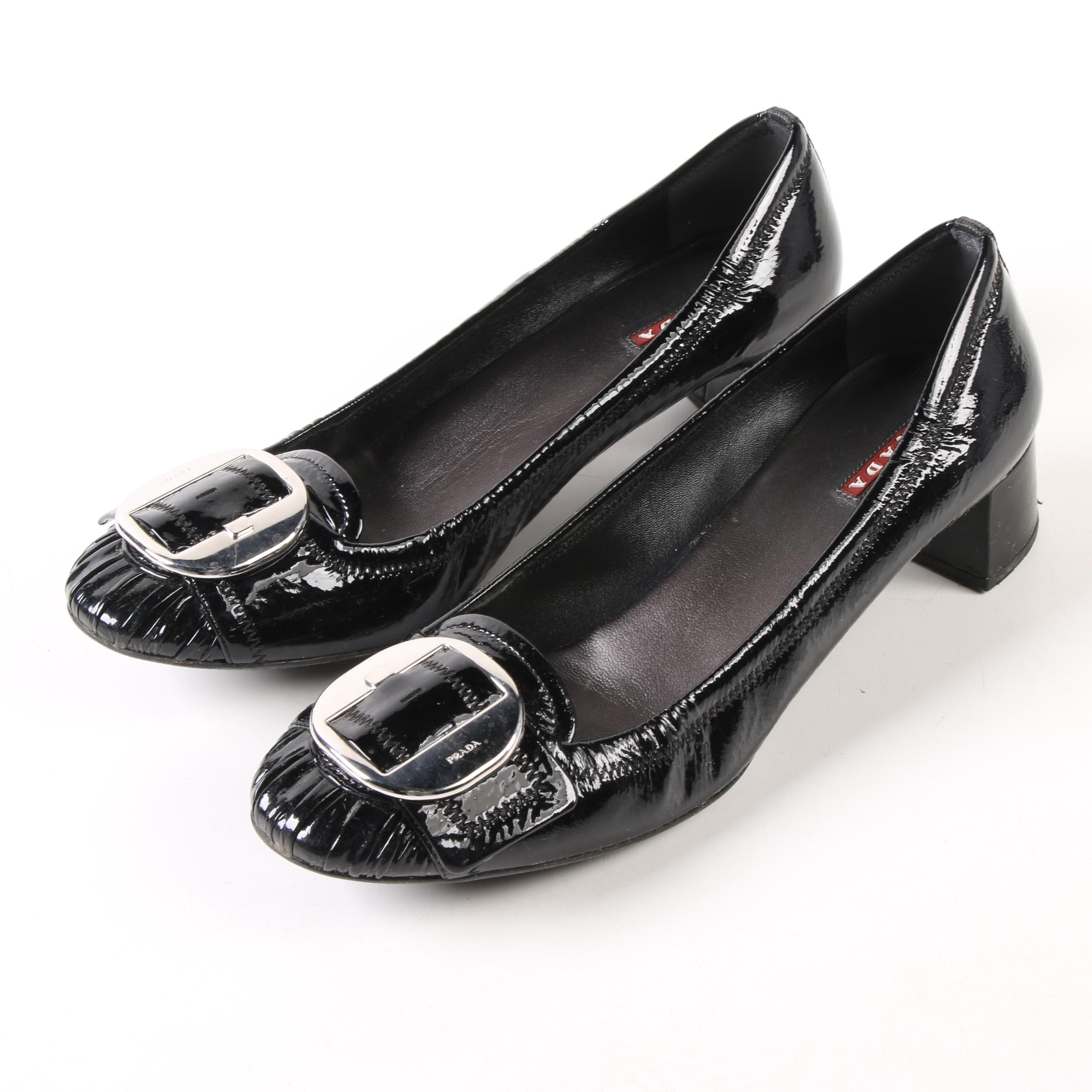 Prada Bridget Black Patent Leather Ballet Pumps