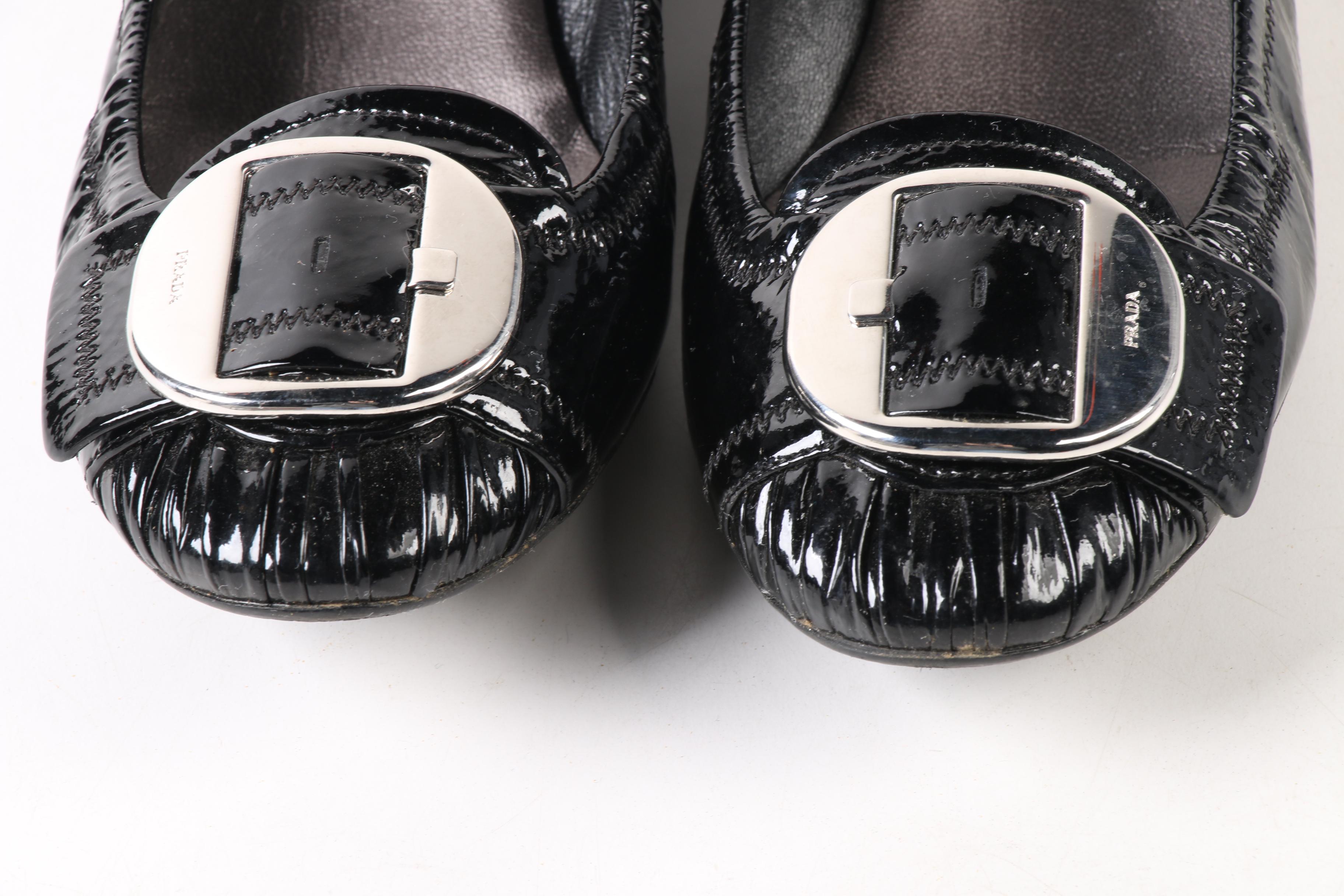 Prada Bridget Black Patent Leather Ballet Pumps