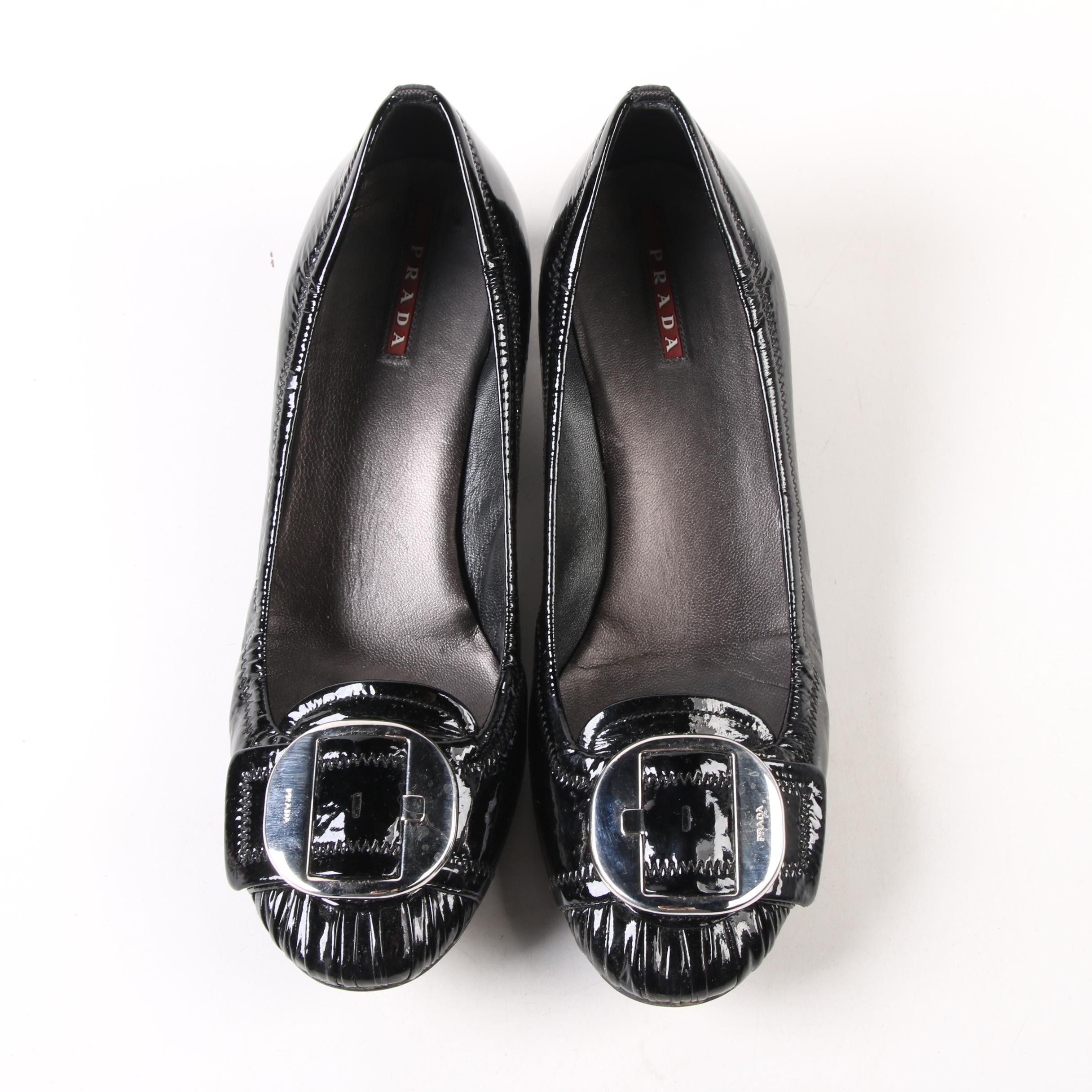 Prada Bridget Black Patent Leather Ballet Pumps