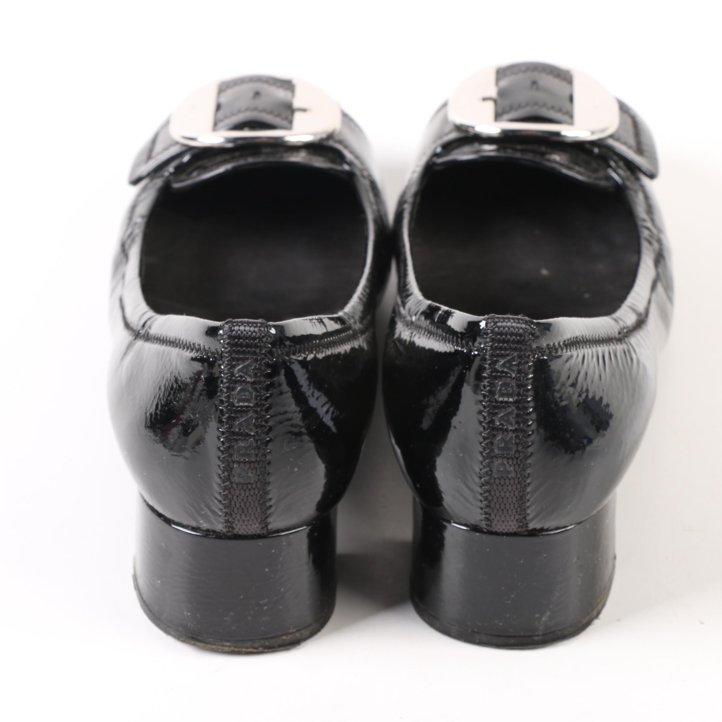 Prada Bridget Black Patent Leather Ballet Pumps