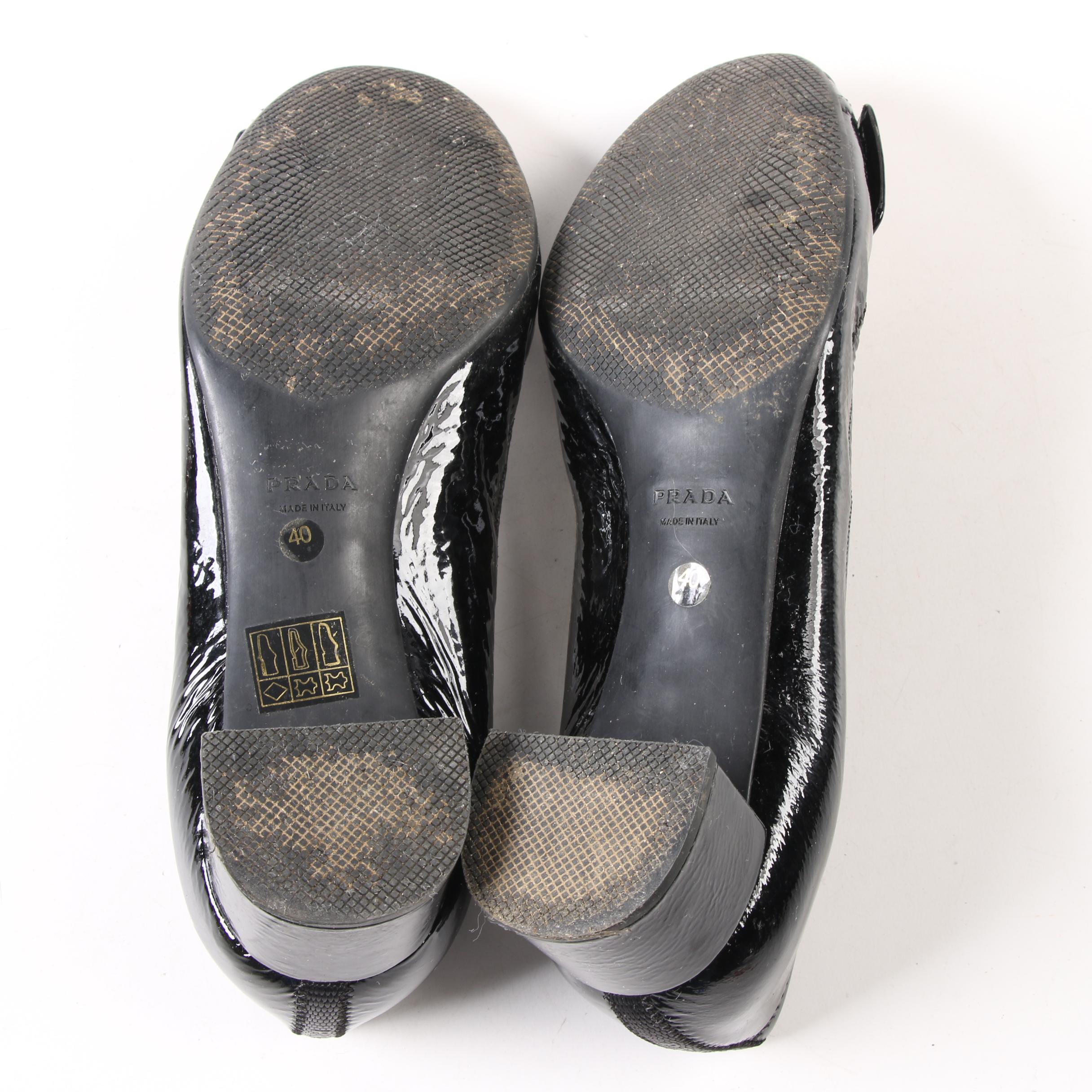 Prada Bridget Black Patent Leather Ballet Pumps