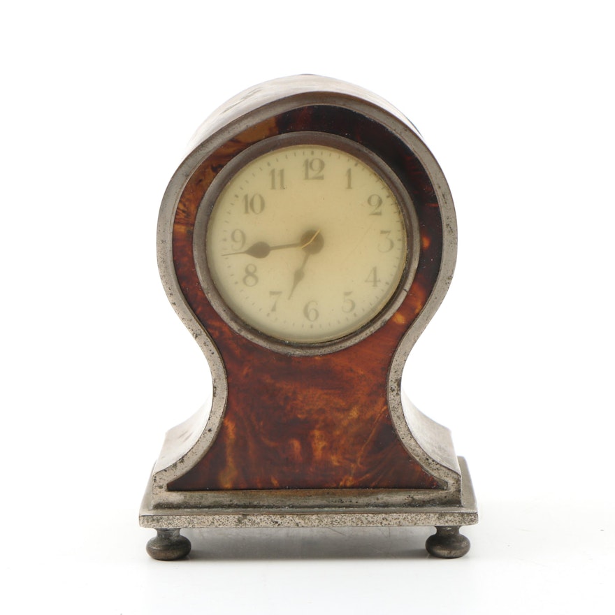 Faux Tortoiseshell and Metal Miniature Alarm Clock