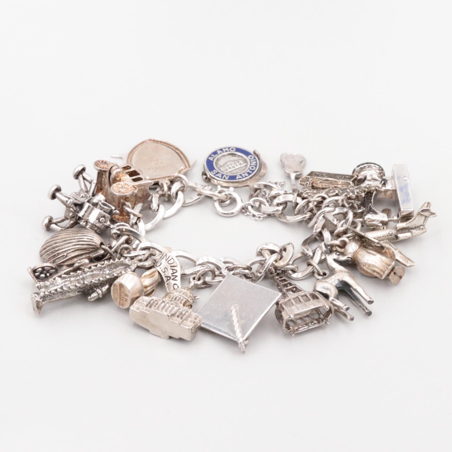 Sterling Silver Enamel Charm Bracelet