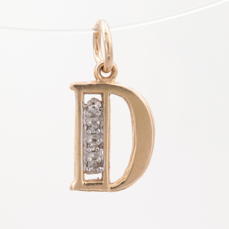 14K Yellow Gold Diamond Monogram D Charm