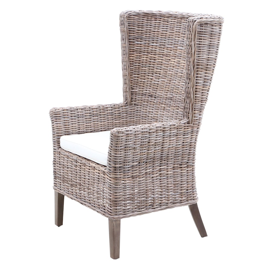 Woven Wicker Wingback Chair, Contemporary