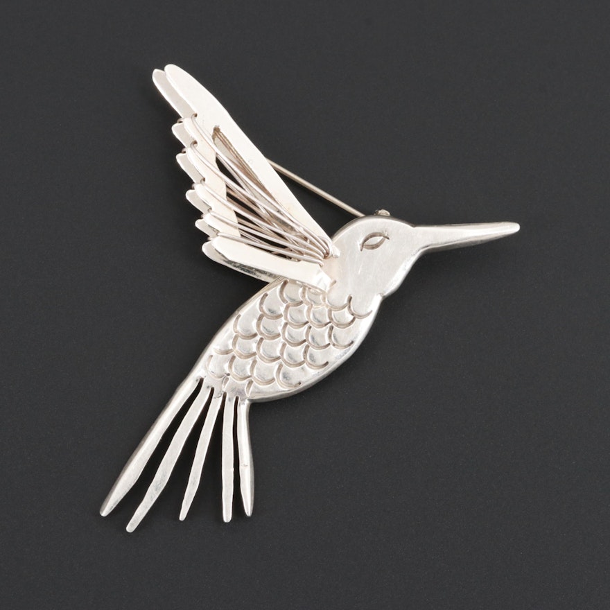 Taxco Sterling Silver Hummingbird Brooch