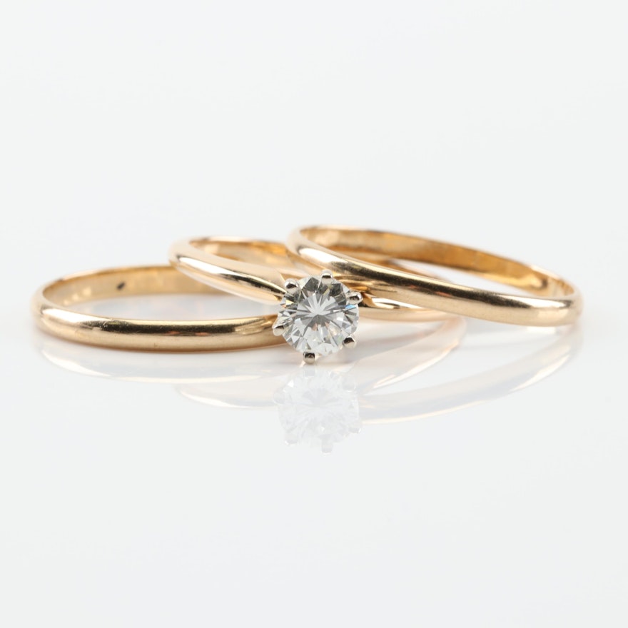 14K Yellow Gold Diamond Ring and 2.00 mm Bands