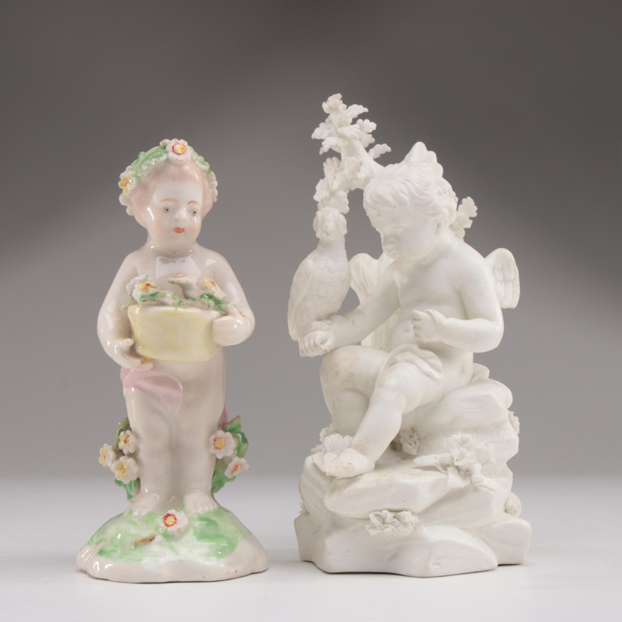 Derby Bisque Figure with Derby Porcelain Figure, Antique