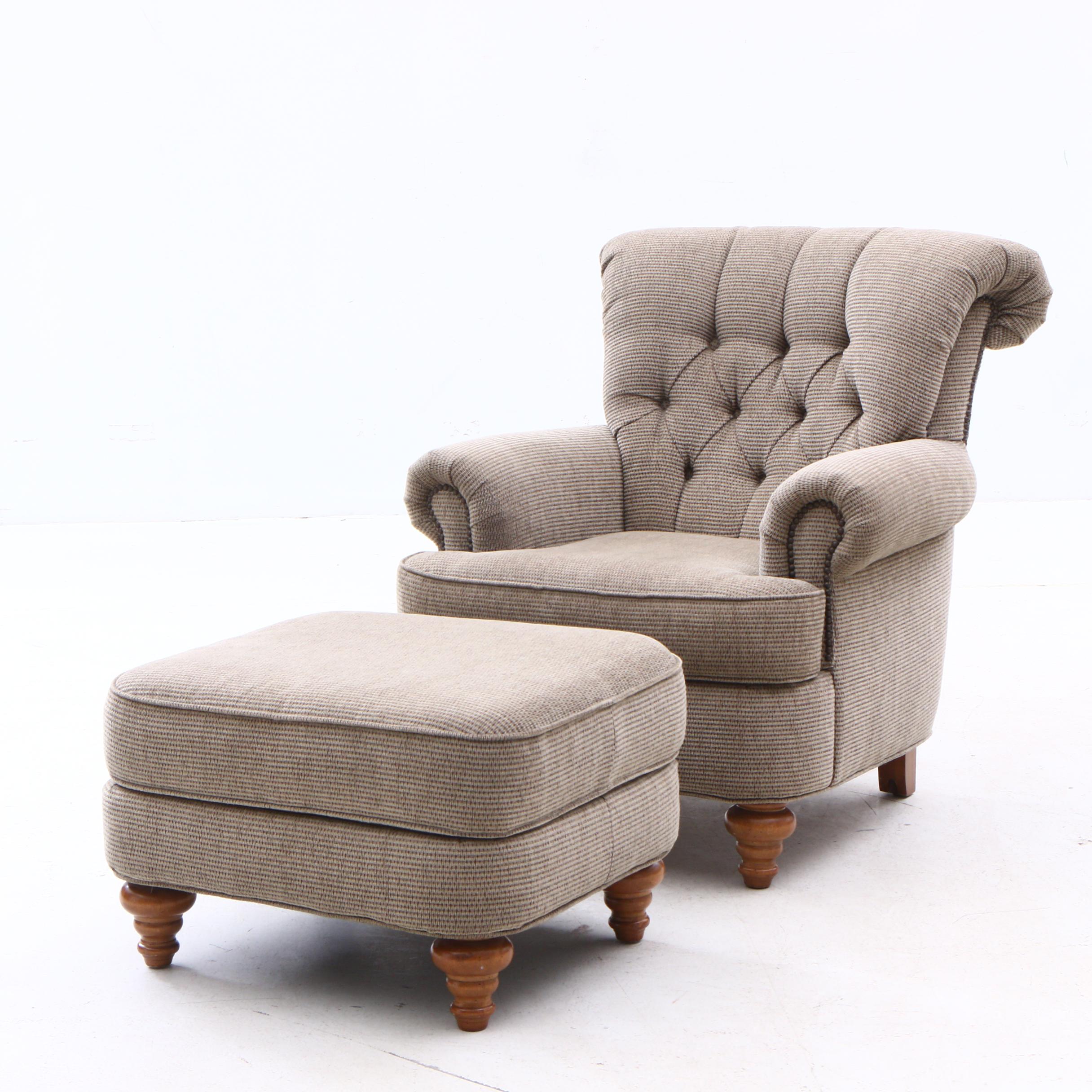 Contemporary Upholstered Button Tufted Arm Chair with Ottoman by Flexsteel