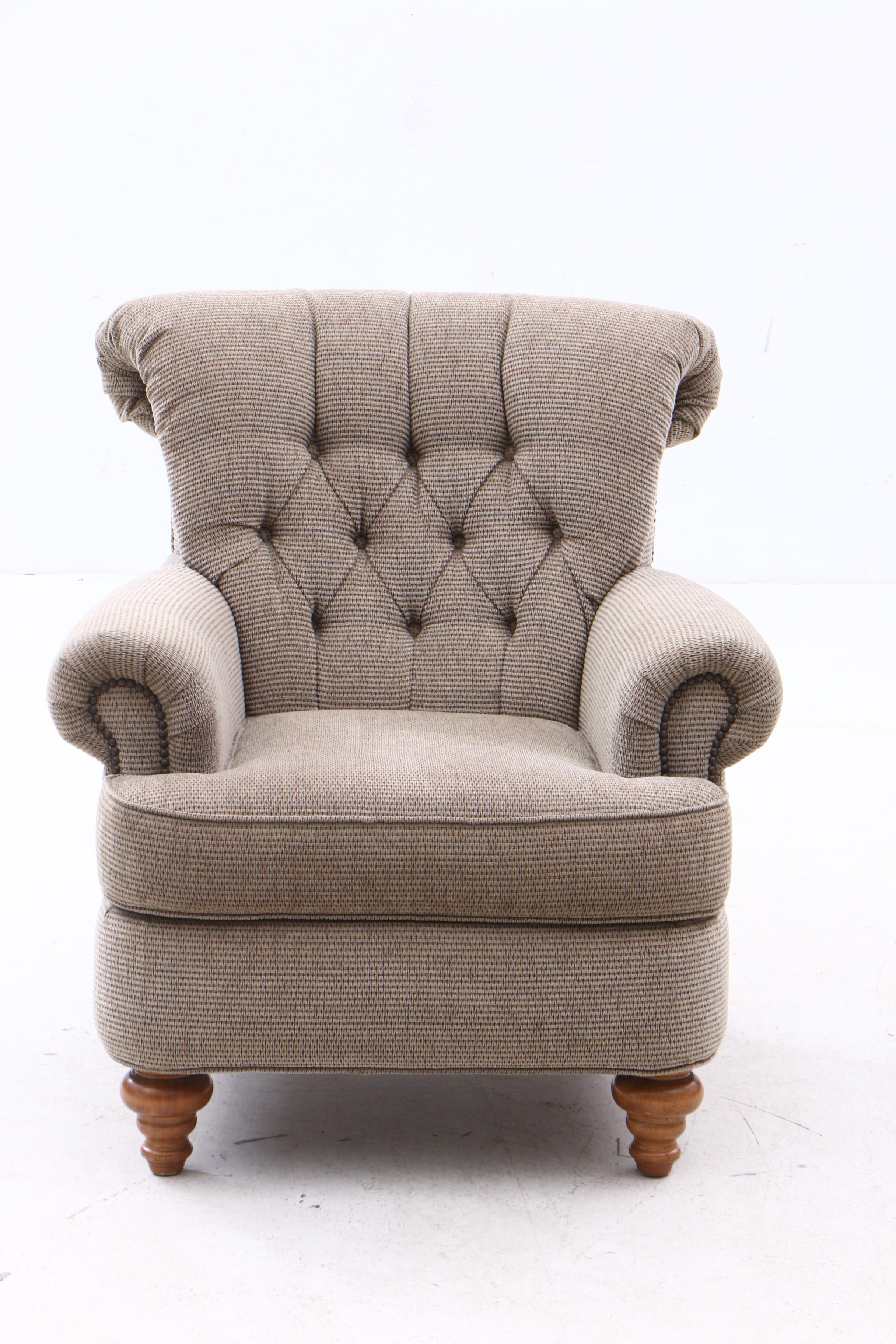 Contemporary Upholstered Button Tufted Arm Chair with Ottoman by Flexsteel