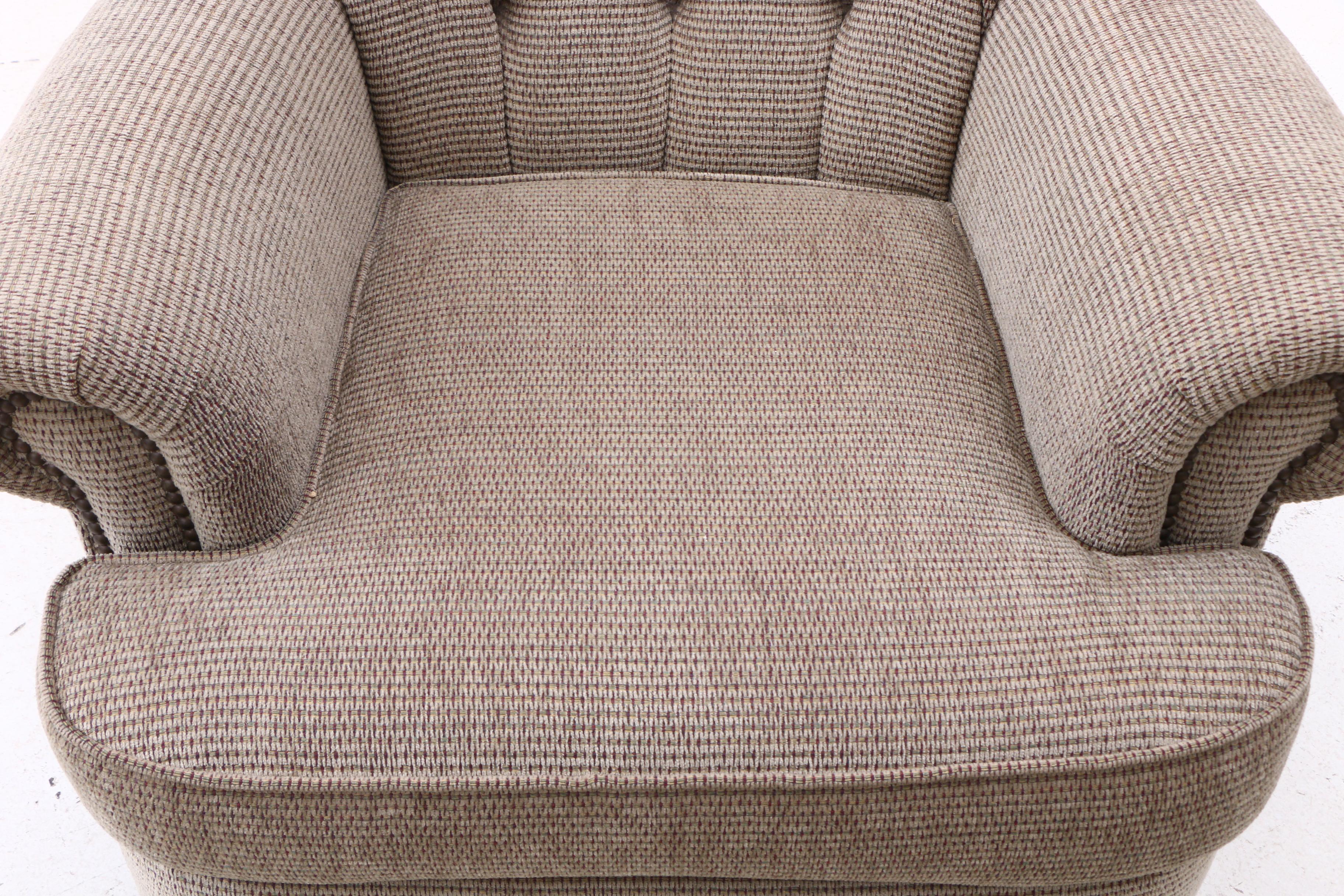 Contemporary Upholstered Button Tufted Arm Chair with Ottoman by Flexsteel