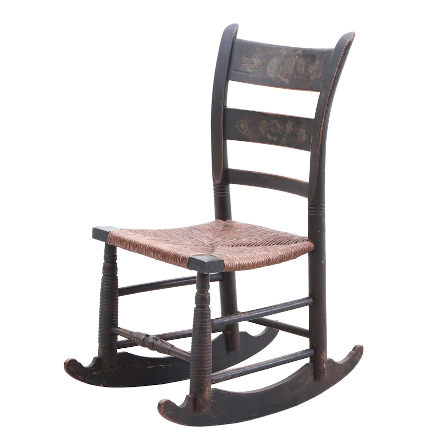 Ebonized and Gilt Stenciled Rocking Chair, Mid19th Century