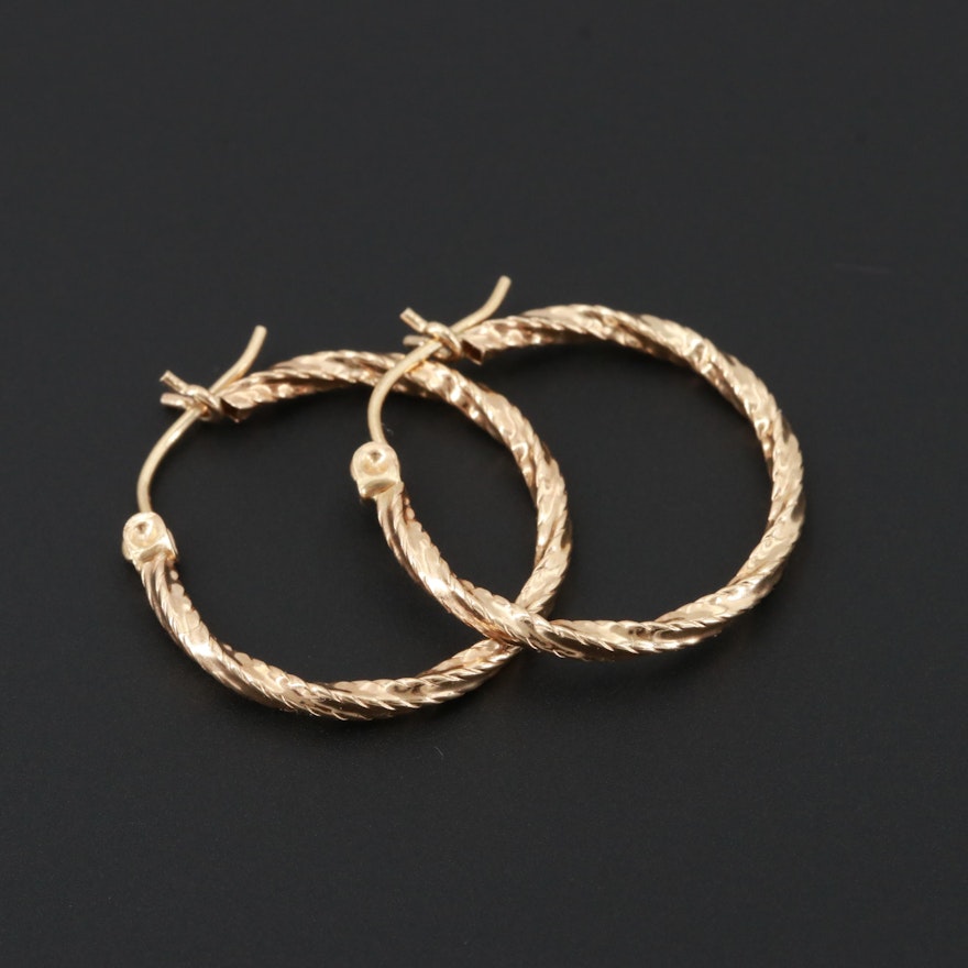 14K Yellow Gold Twisted Hoop Earrings