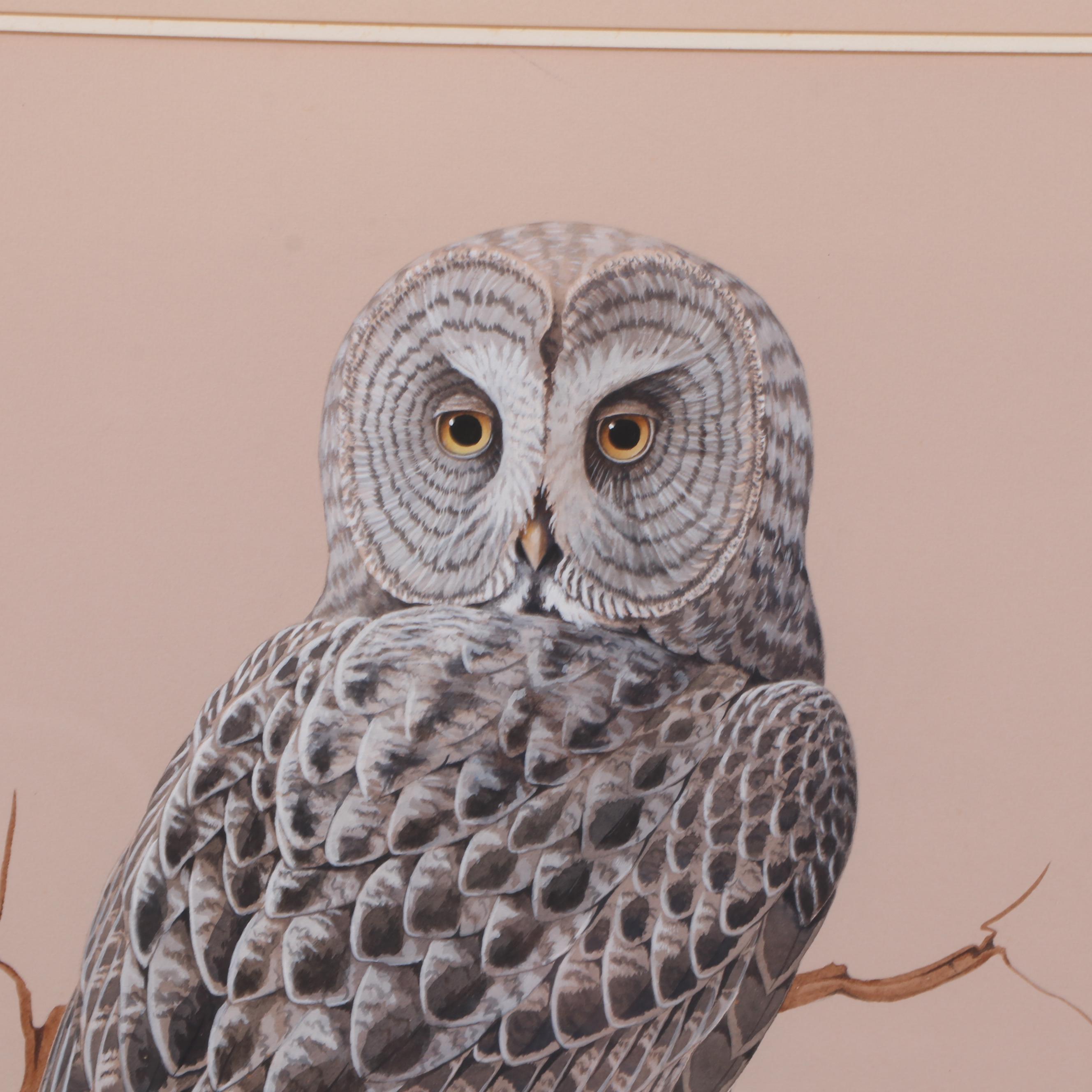 Frederick William Wetzel Watercolor and Gouache Painting of an Owl