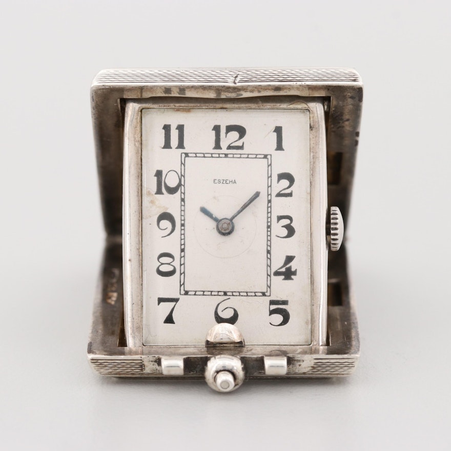 Art Deco Eszeha 935 Silver Wallet/Purse Travel Watch