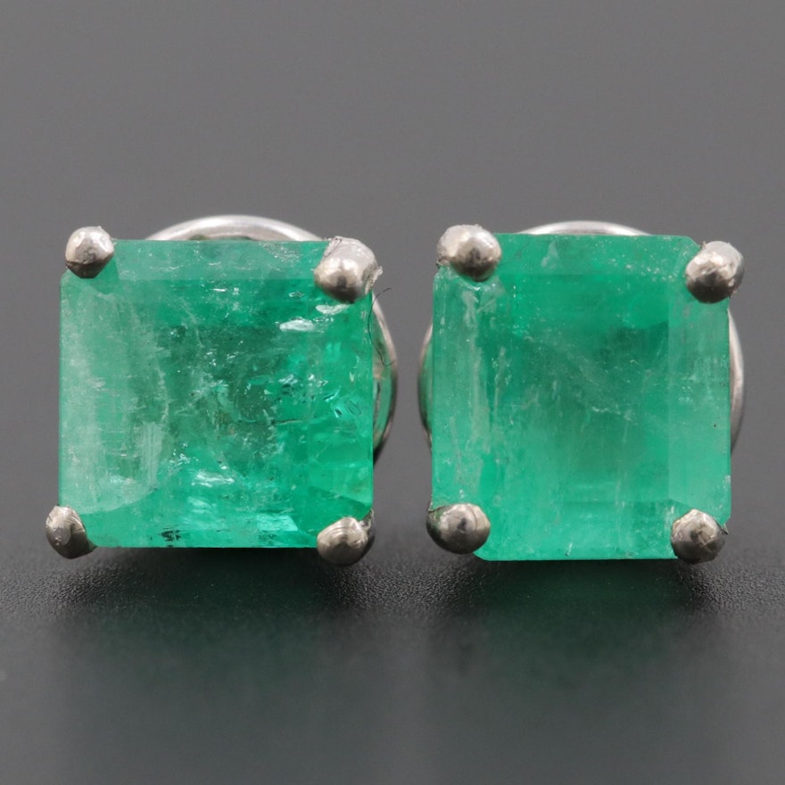 14K White Gold 1.72 CTW Emerald Stud Earrings