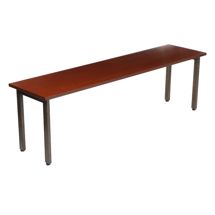 Contemporary Long Industrial Table with Wood Top and Metal Frame