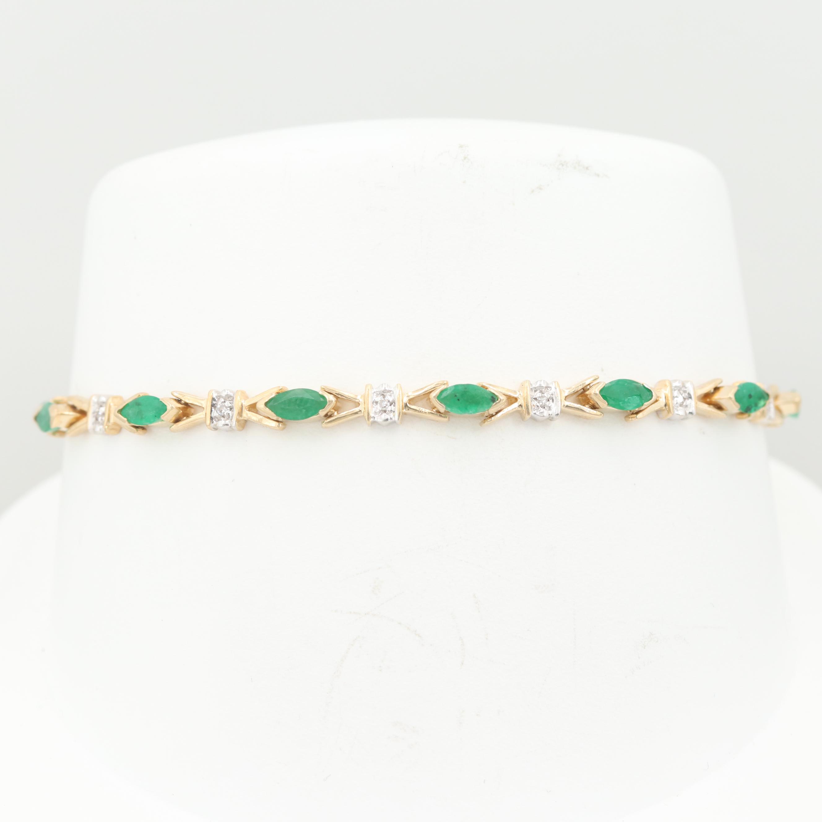 14K Yellow Gold Emerald and Diamond Bracelet