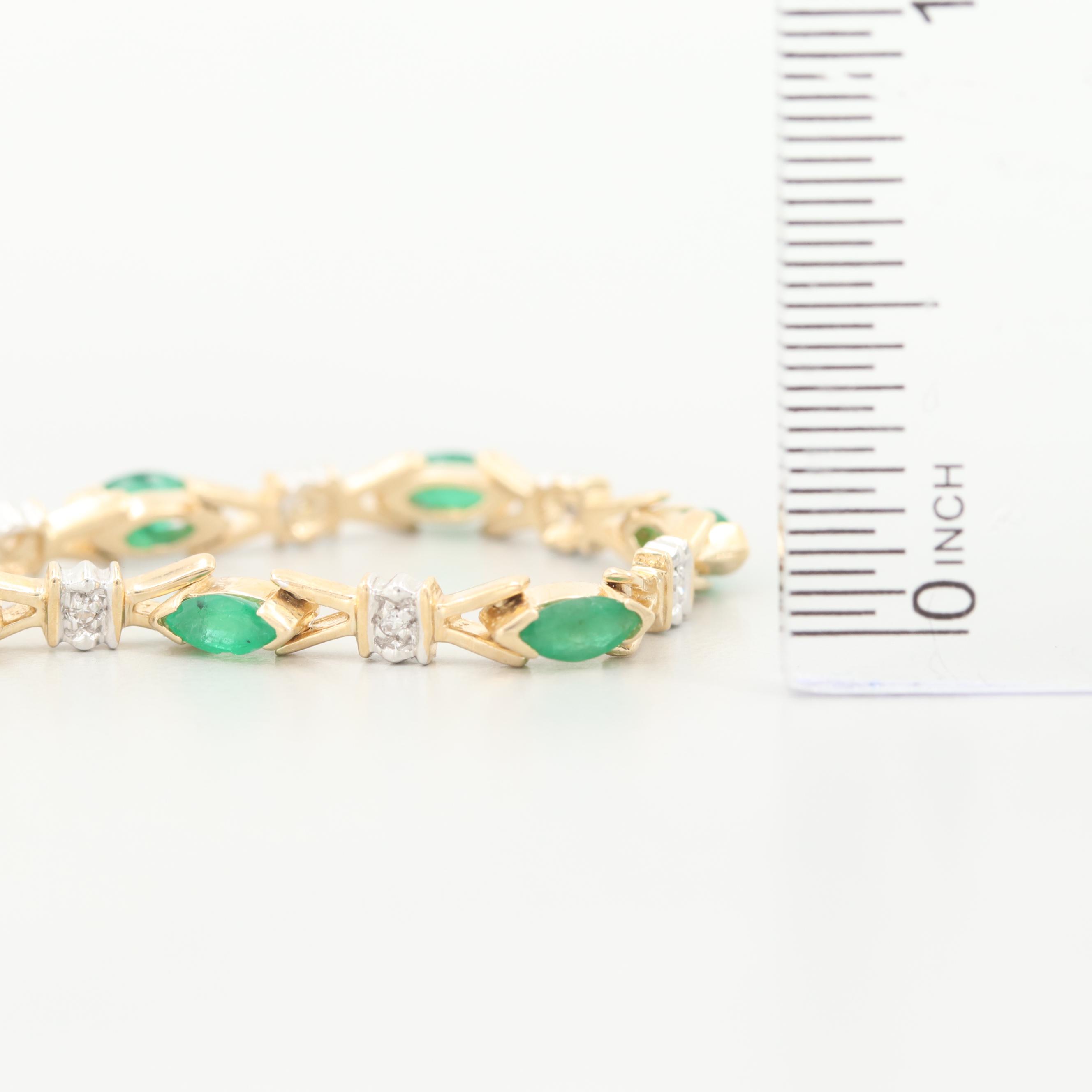 14K Yellow Gold Emerald and Diamond Bracelet