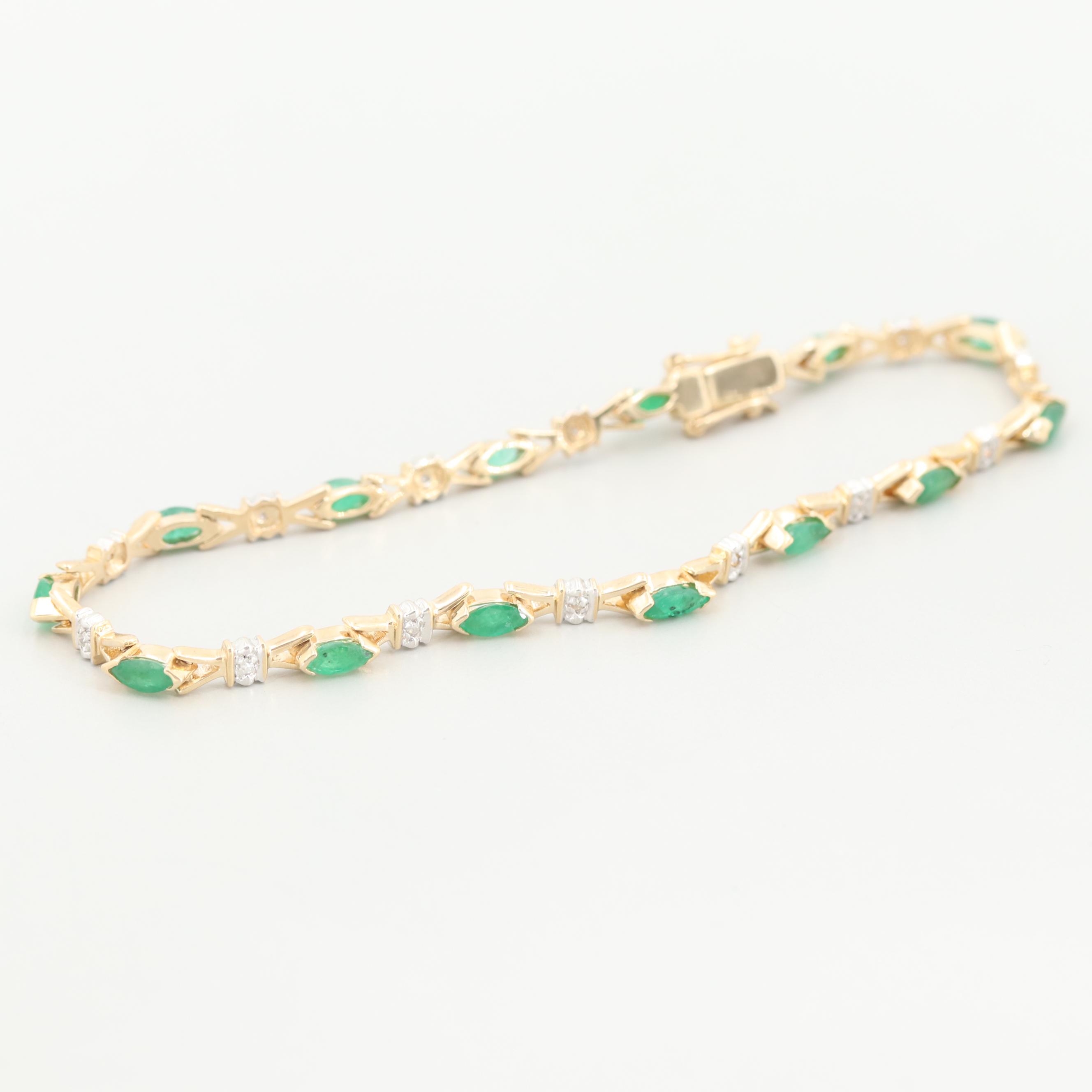 14K Yellow Gold Emerald and Diamond Bracelet
