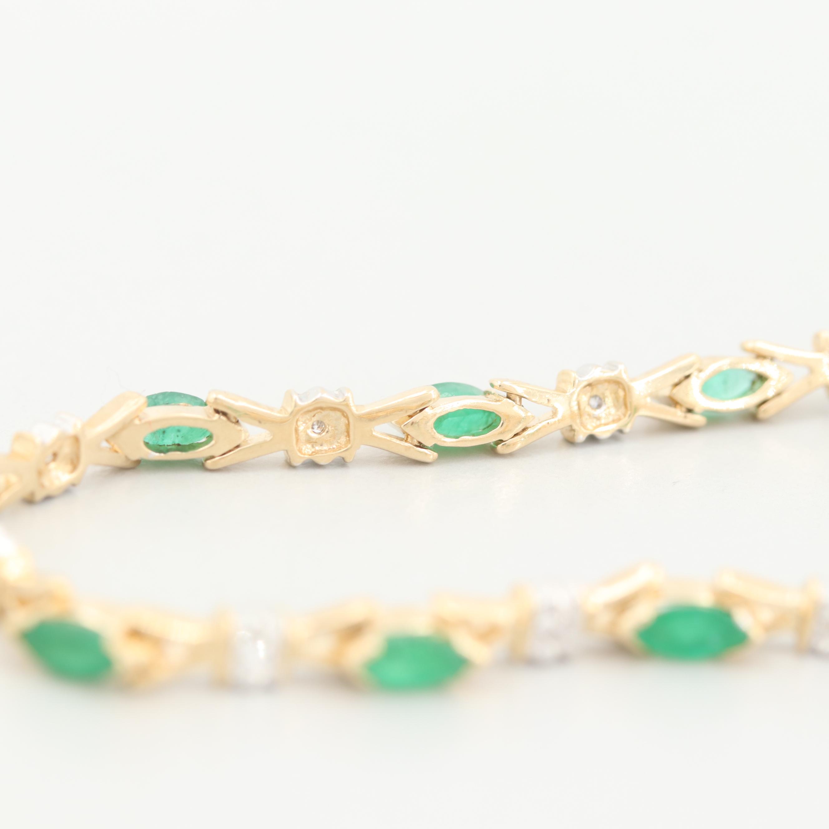 14K Yellow Gold Emerald and Diamond Bracelet