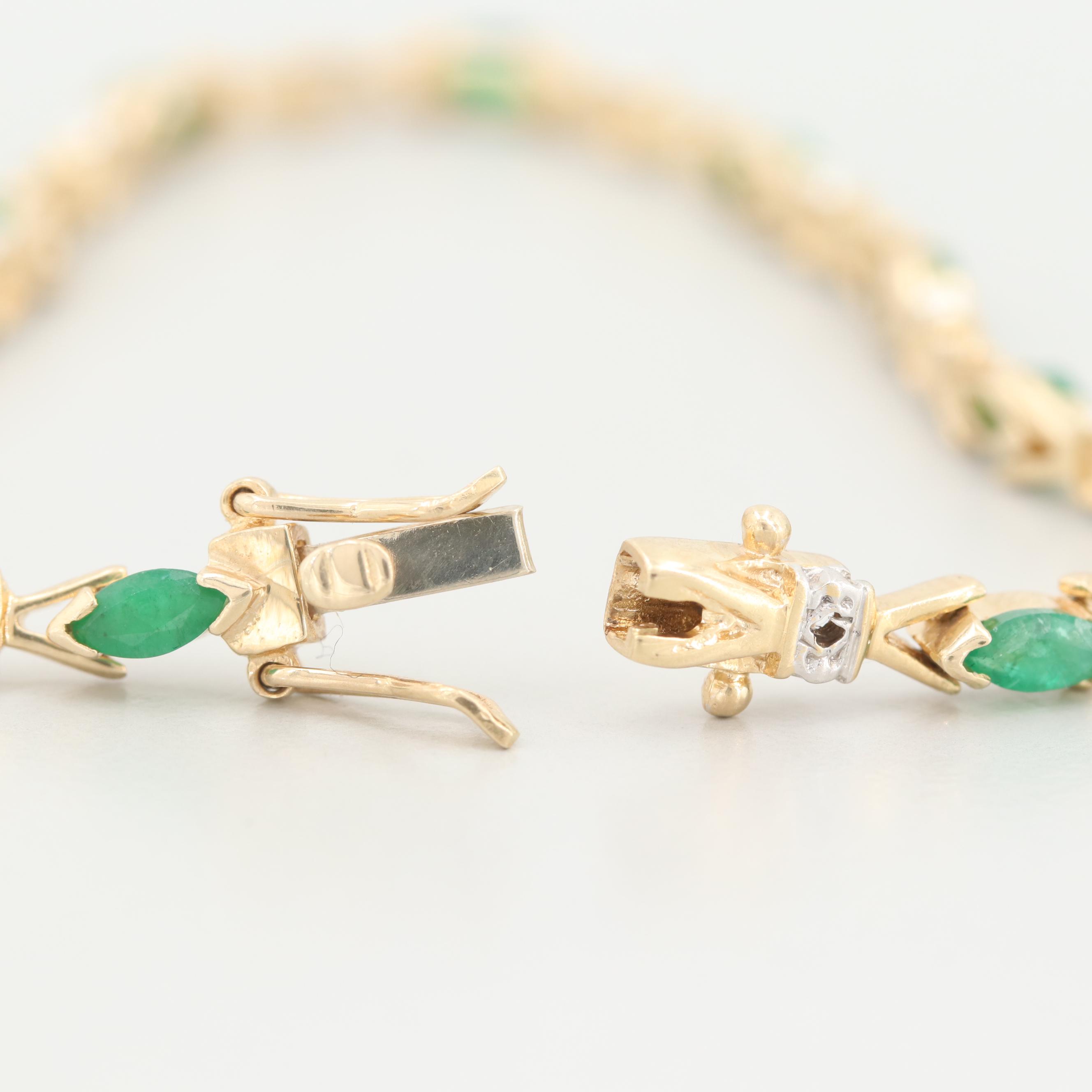 14K Yellow Gold Emerald and Diamond Bracelet