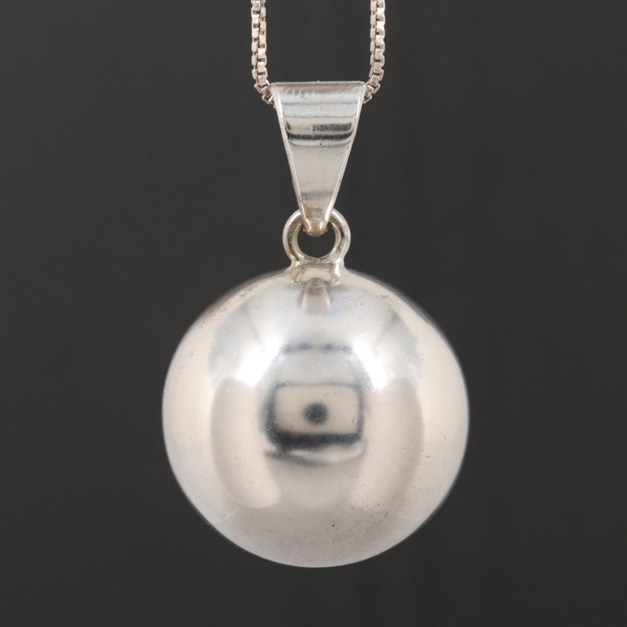 Sterling Silver and Silver Tone Singing Pendant Necklace