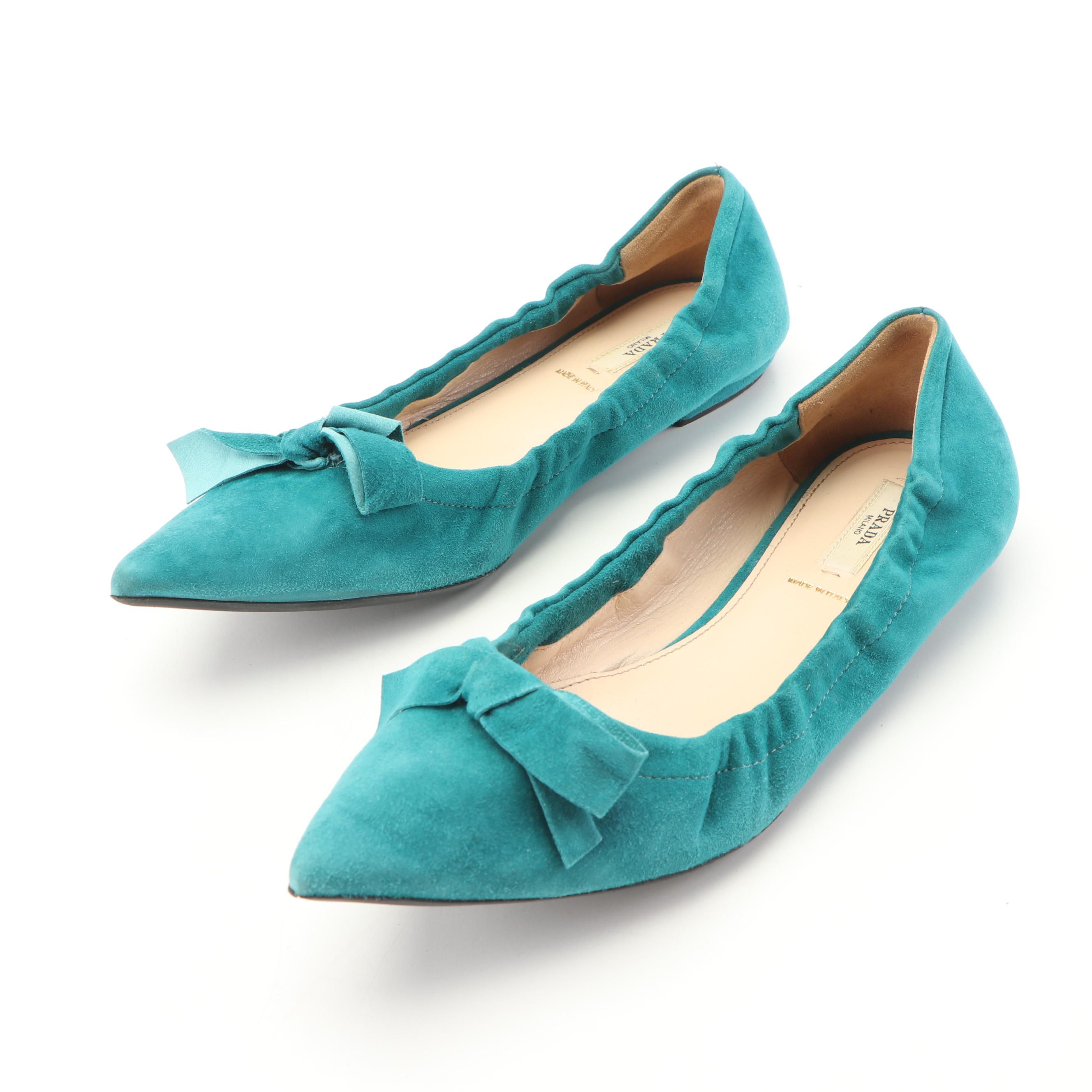 Prada Suede Ballet Style Flats in Teal