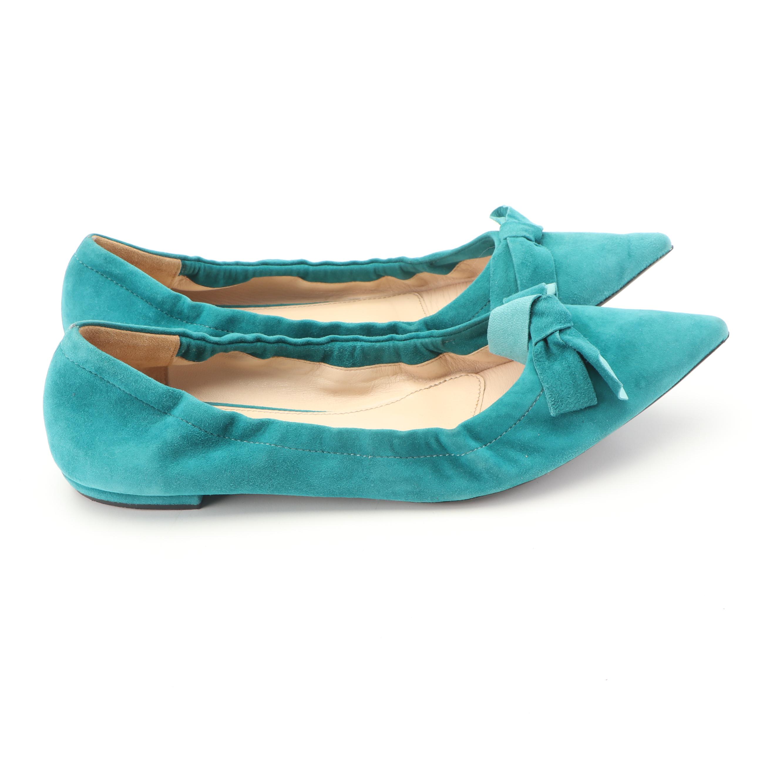 Prada Suede Ballet Style Flats in Teal