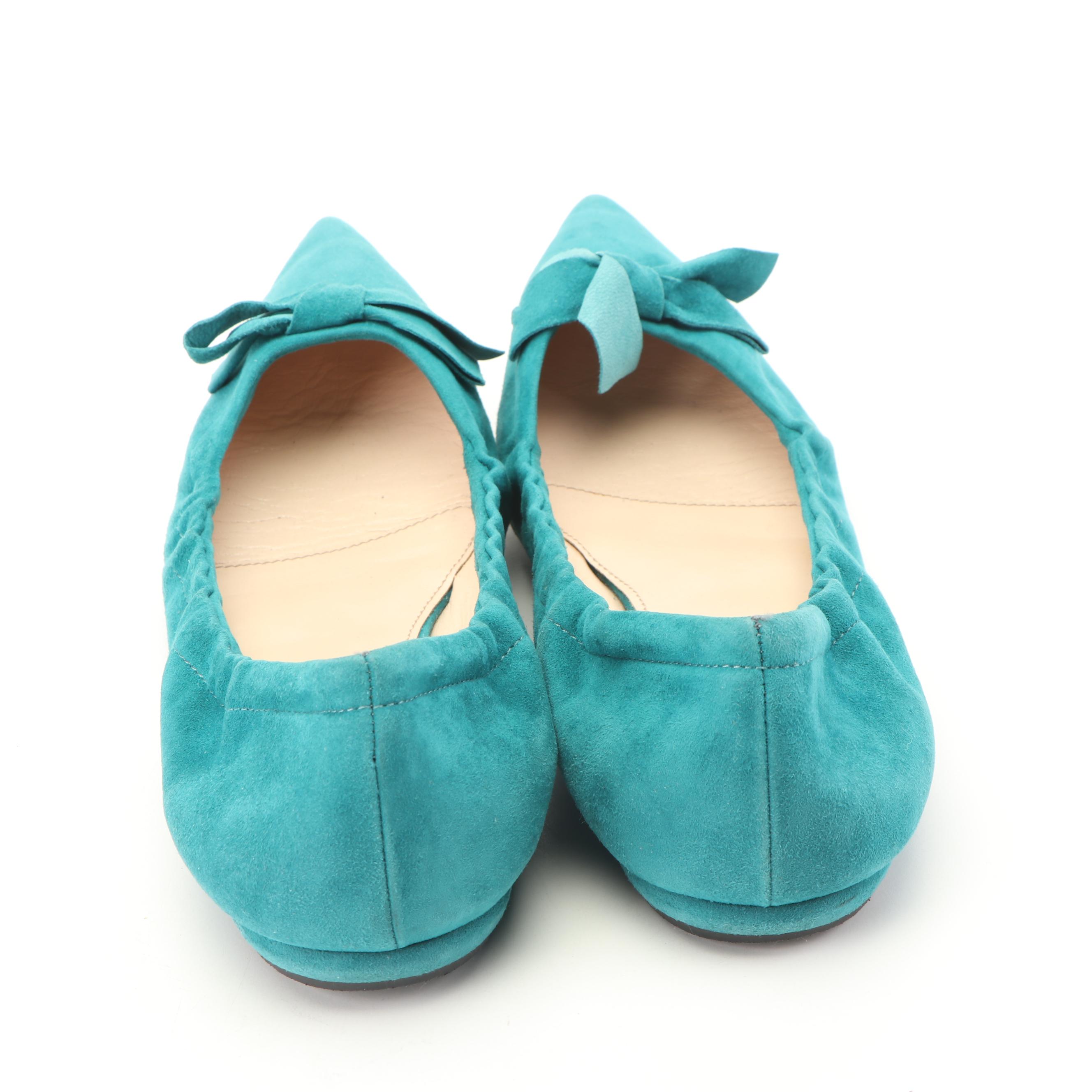 Prada Suede Ballet Style Flats in Teal