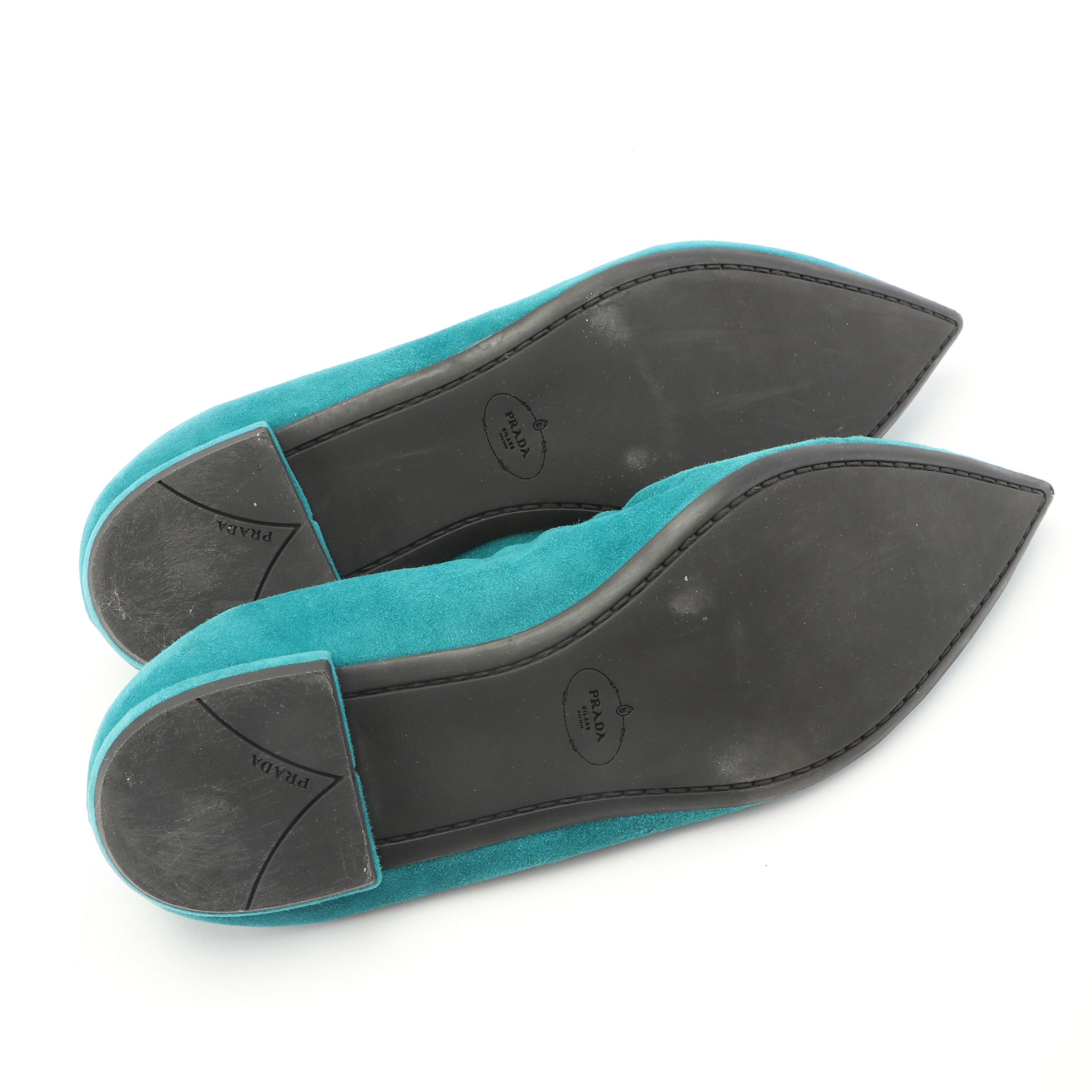 Prada Suede Ballet Style Flats in Teal