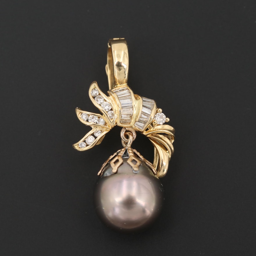 18K Yellow Gold Cultured Pearl and Diamond Enhancer Pendant