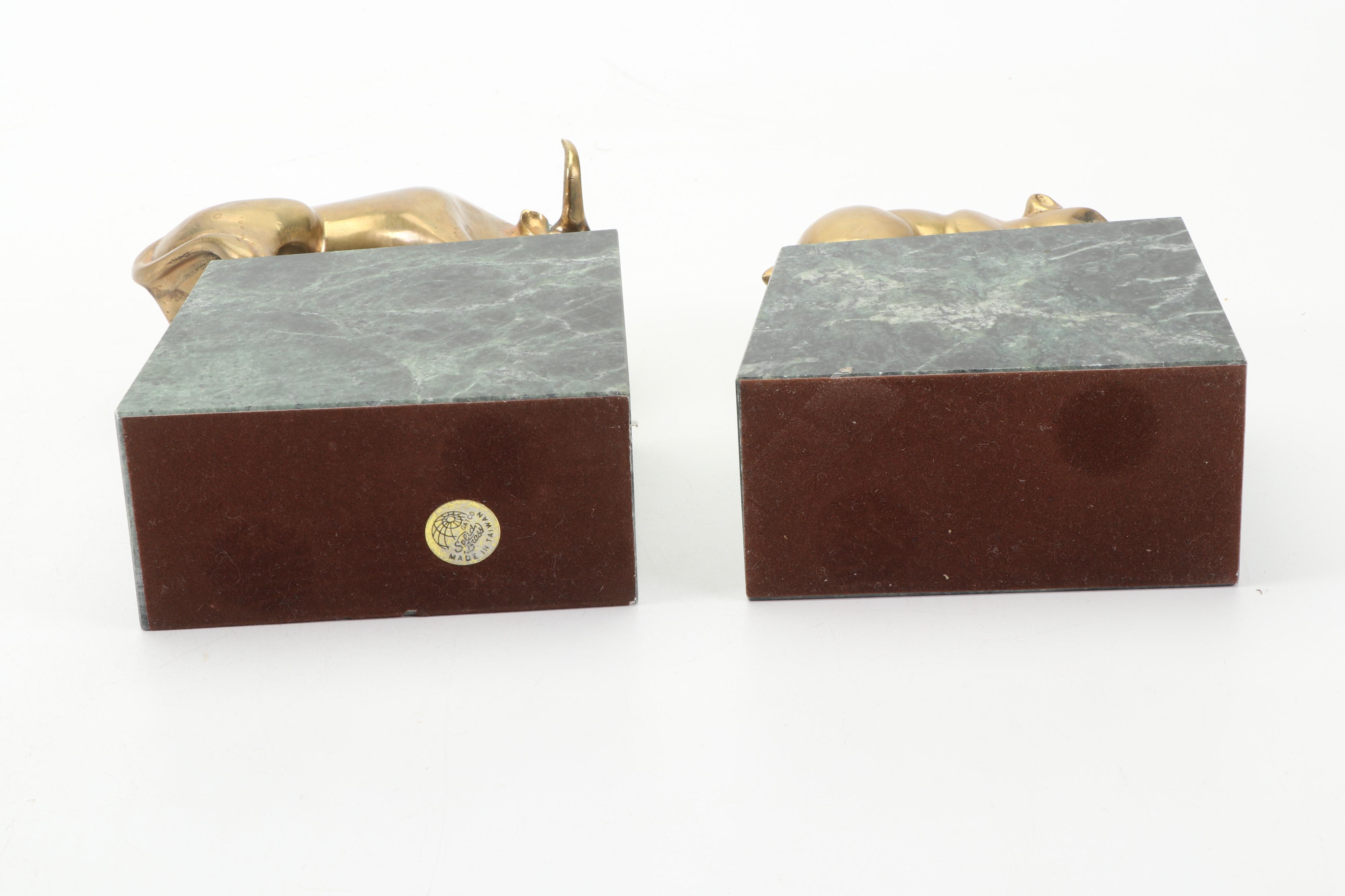 Gatco Brass and Marble Bear and Bull Bookends