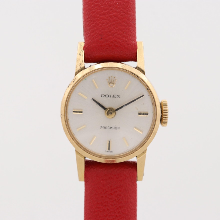 Vintage Rolex Precision 18K Yellow Gold Stem Wind Wristwatch