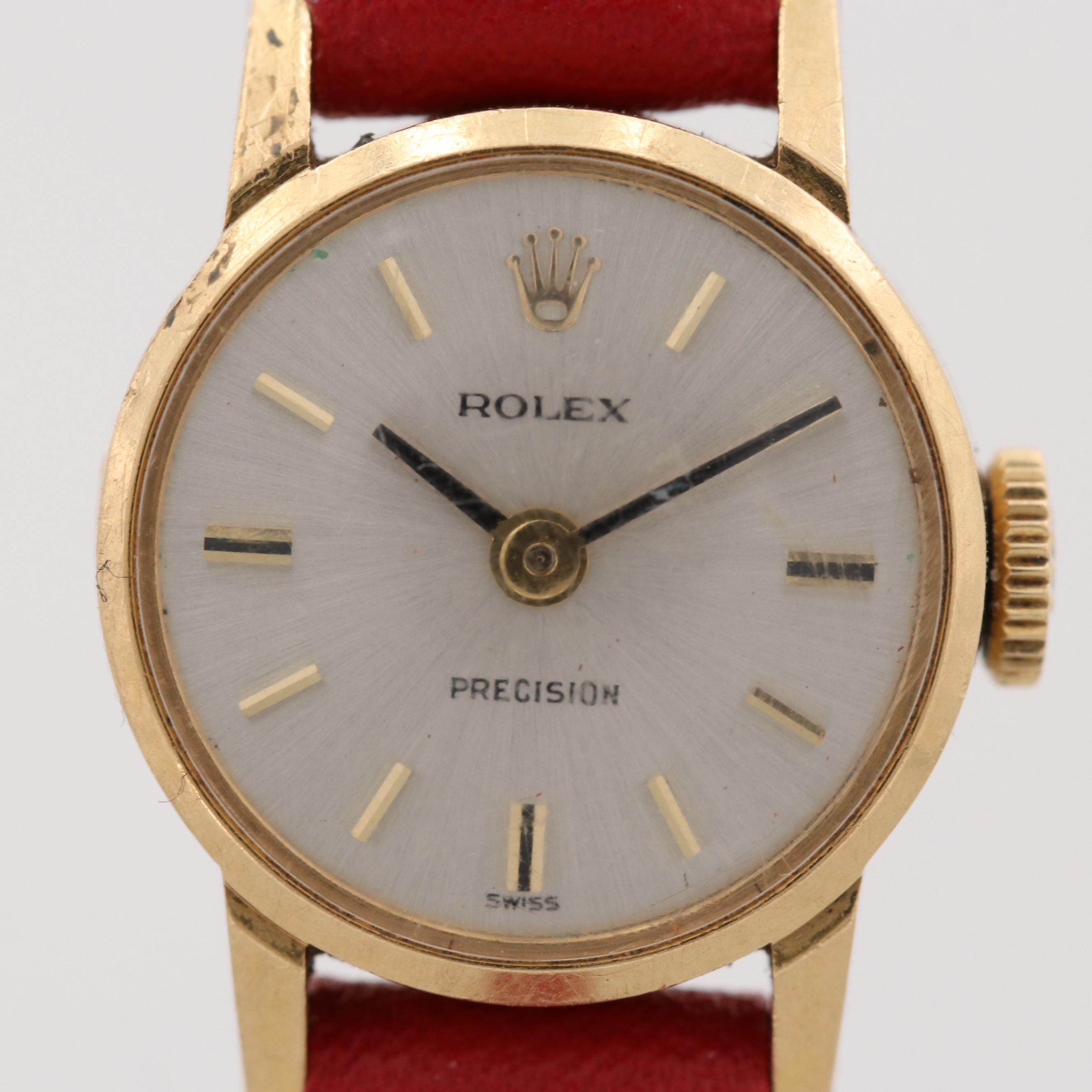 Vintage Rolex Precision 18K Yellow Gold Stem Wind Watch