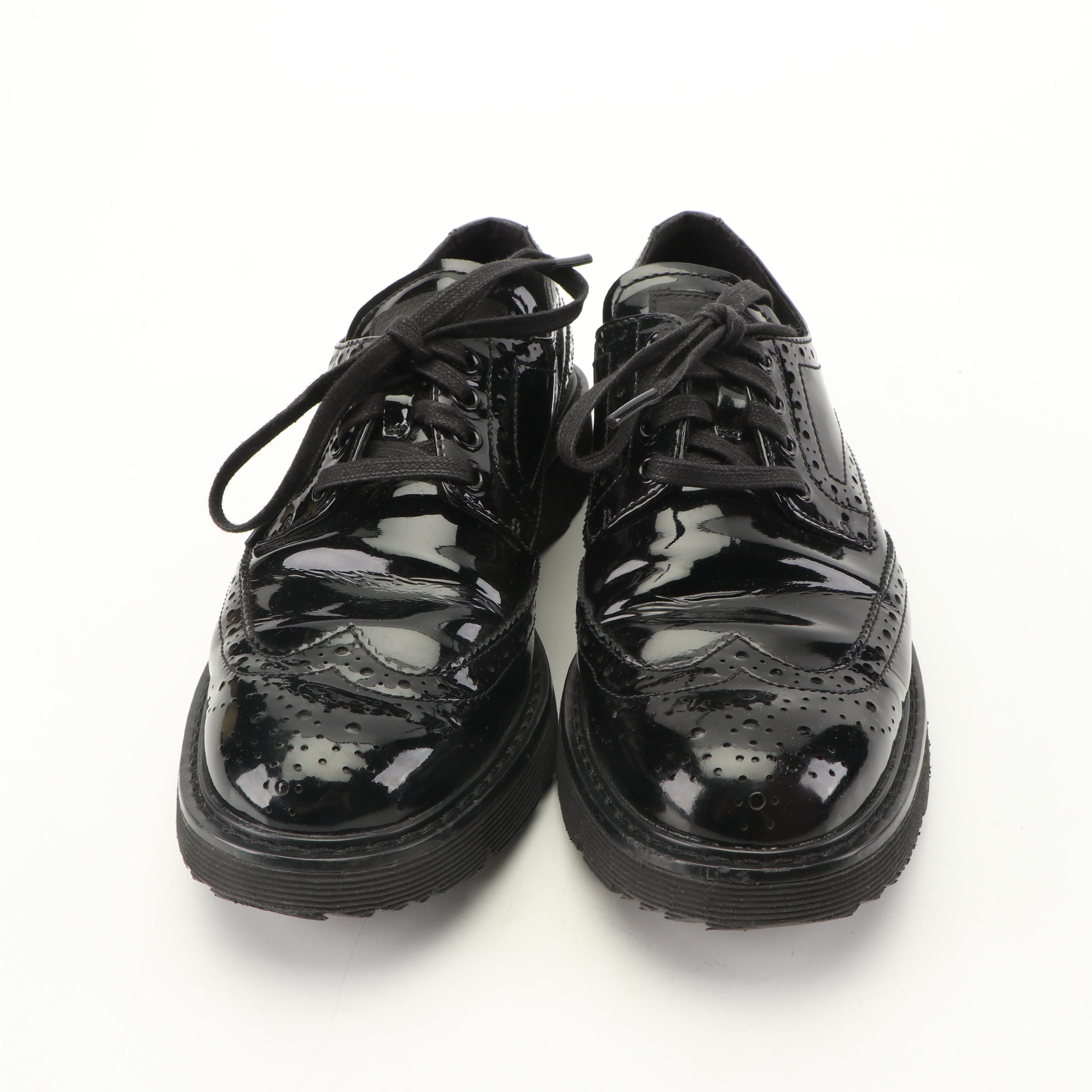 Women's Prada Black Patent Leather Wingtip Oxfords