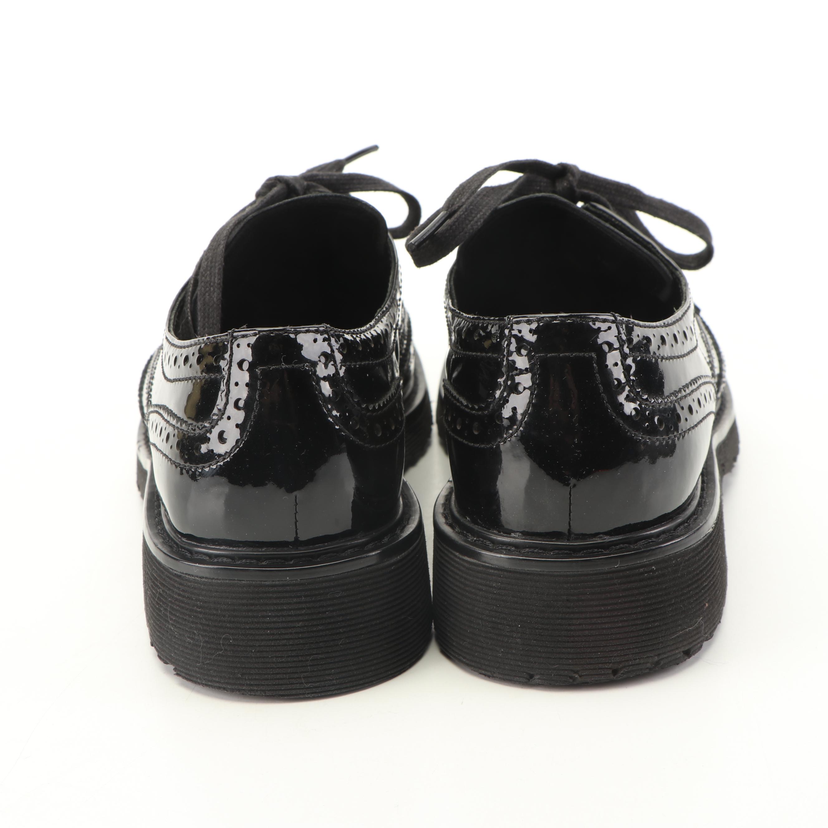 Women's Prada Black Patent Leather Wingtip Oxfords