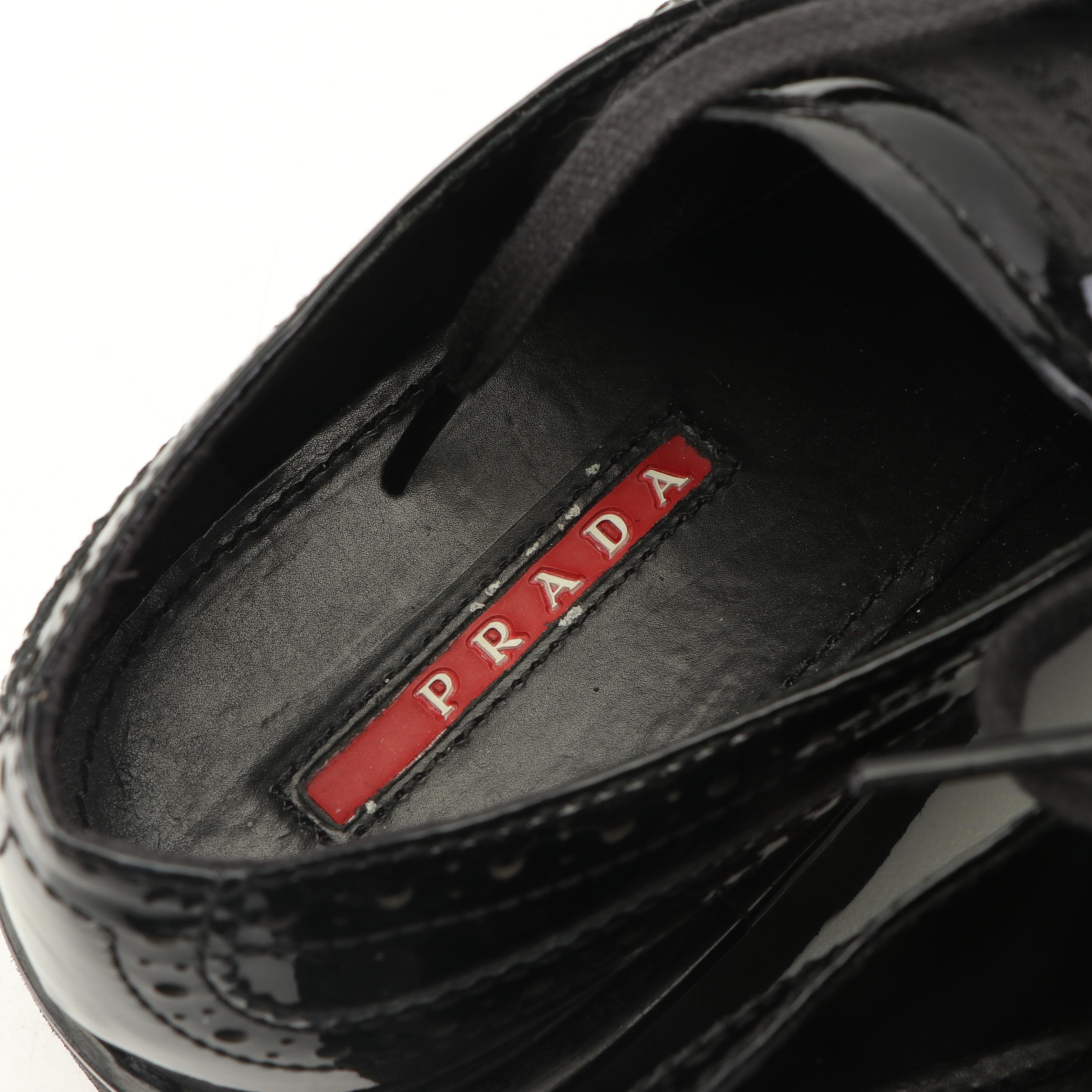 Women's Prada Black Patent Leather Wingtip Oxfords