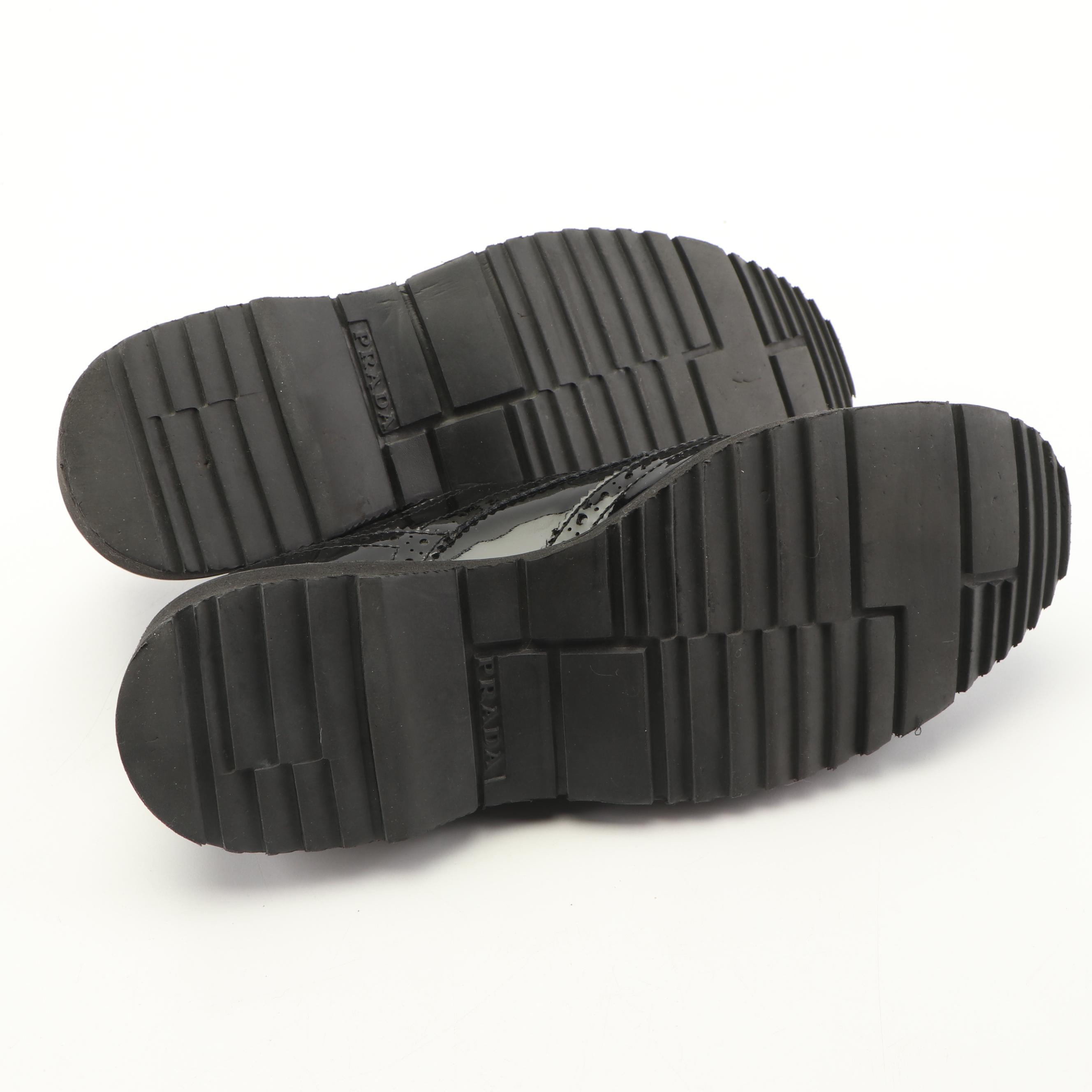 Women's Prada Black Patent Leather Wingtip Oxfords