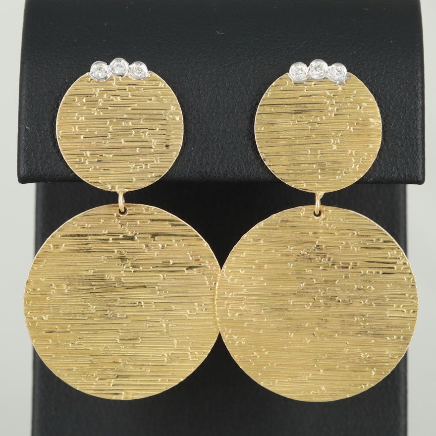 Roberto Coin "Elephantino" 18K Yellow Gold Diamond Double Disc Dangle Earrings