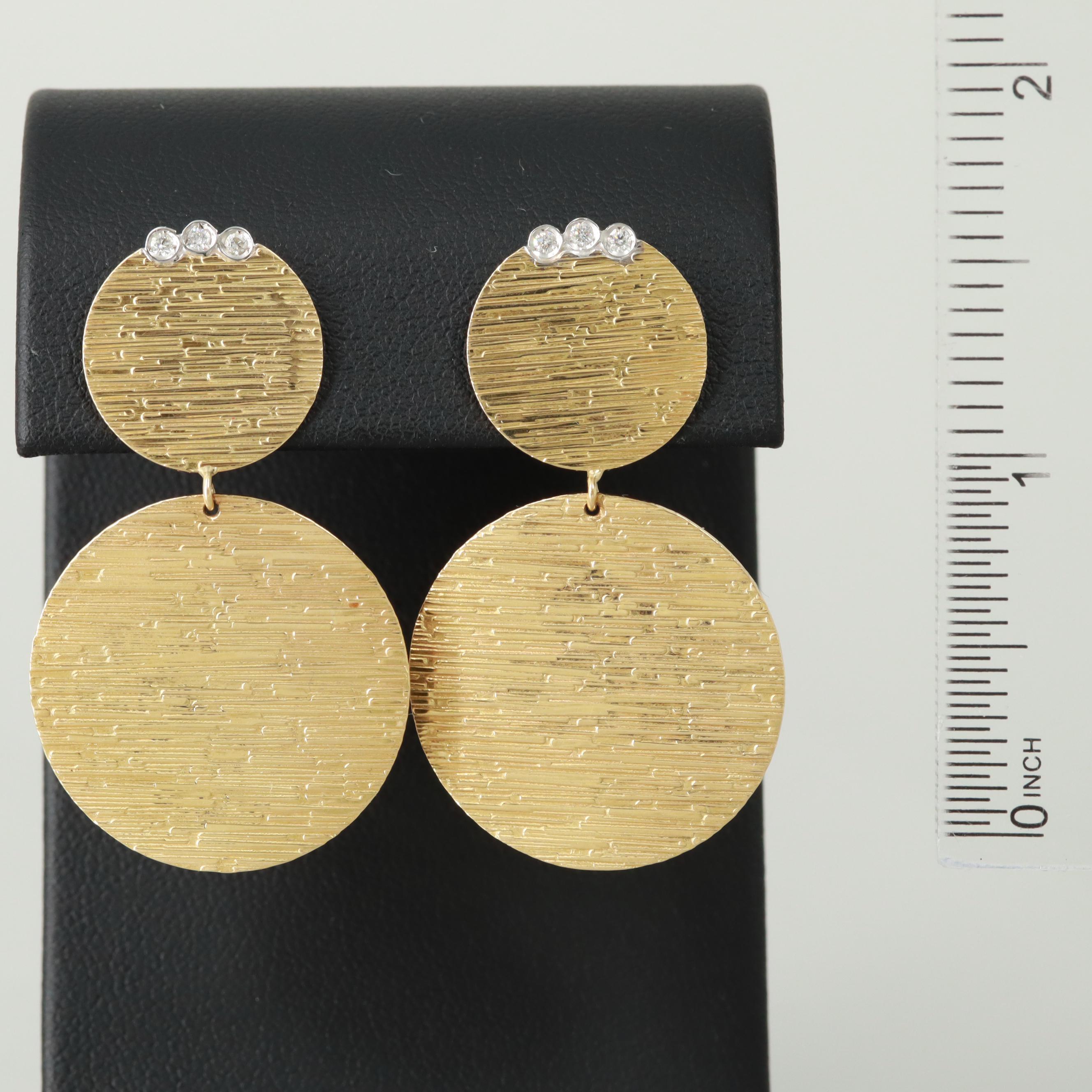 Roberto Coin "Elephantino" 18K Yellow Gold Diamond Double Disc Dangle Earrings
